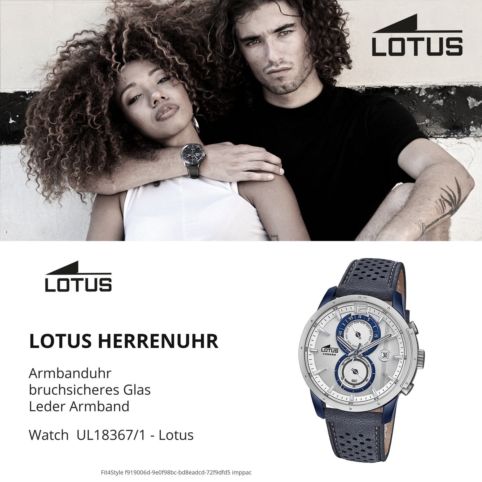 Lotus Chronograph Lotus Herren Uhr Chrono Sport L18367/1, (Chronograph), Herren Armbanduhr rund, groß (ca. 44mm), Lederarmband blau