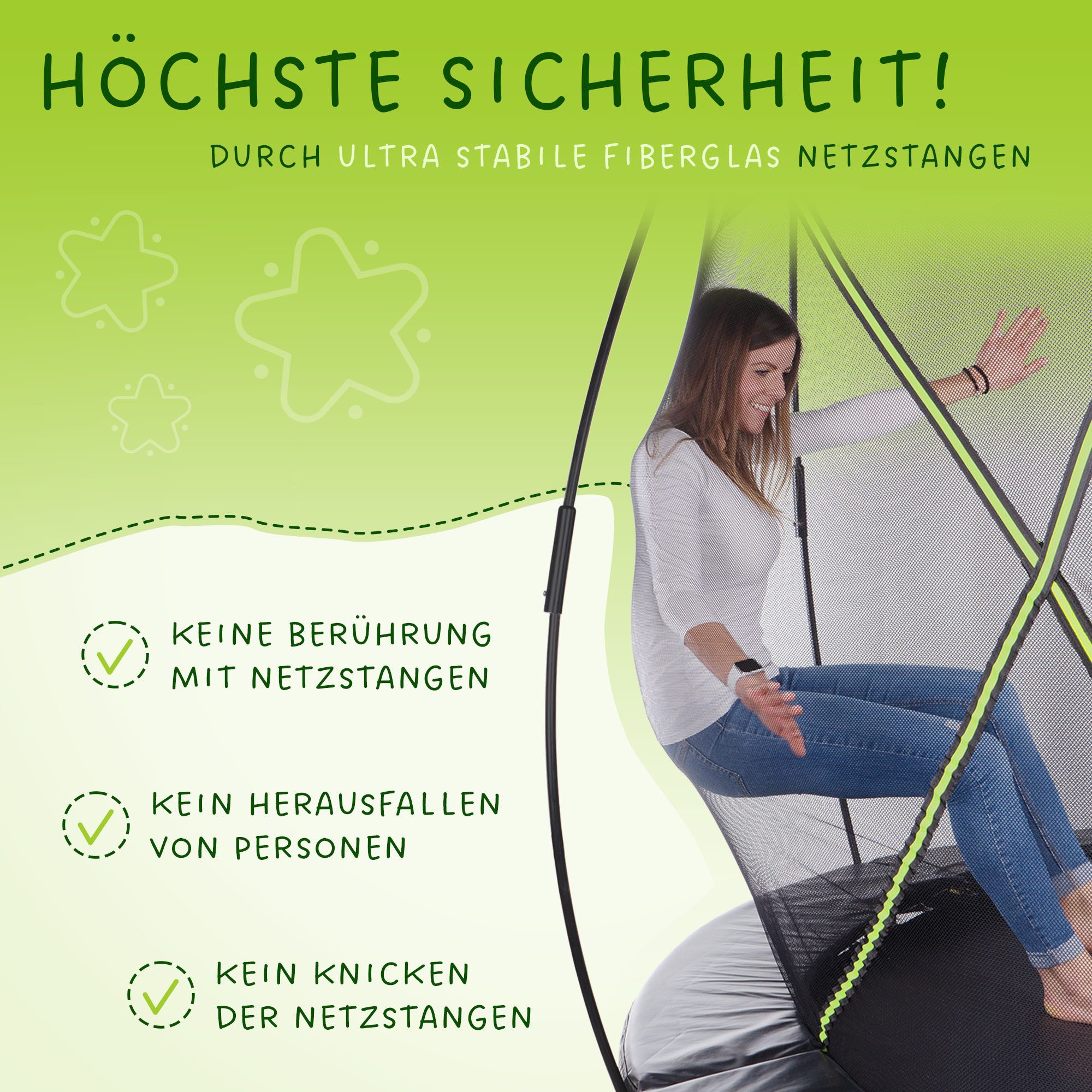 Kinetic Sports Gartentrampolin ULTIMATE PRO, Ø 305 cm, mit Leiter, Fieberglas-Netzstangen, AirMAXX Sprungtuch