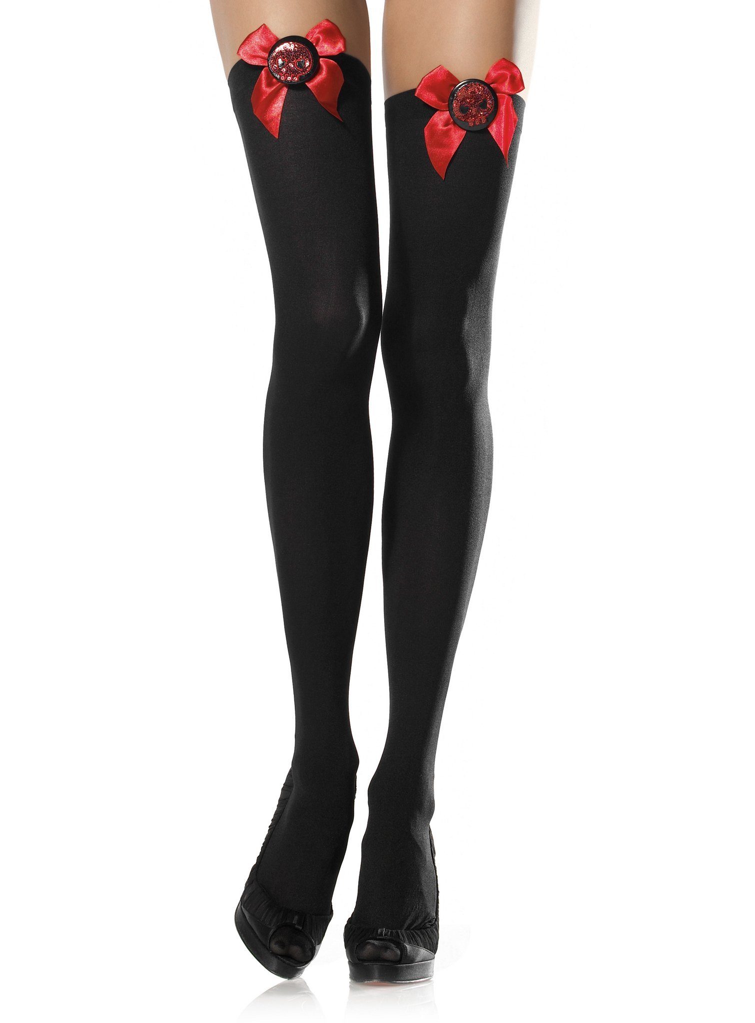 Leg Avenue Overknees Totenkopf Overknees - für Halloween Kostüm Damen Sinnlich verführerisches Accessoire, das Stil und Eleganz vereint