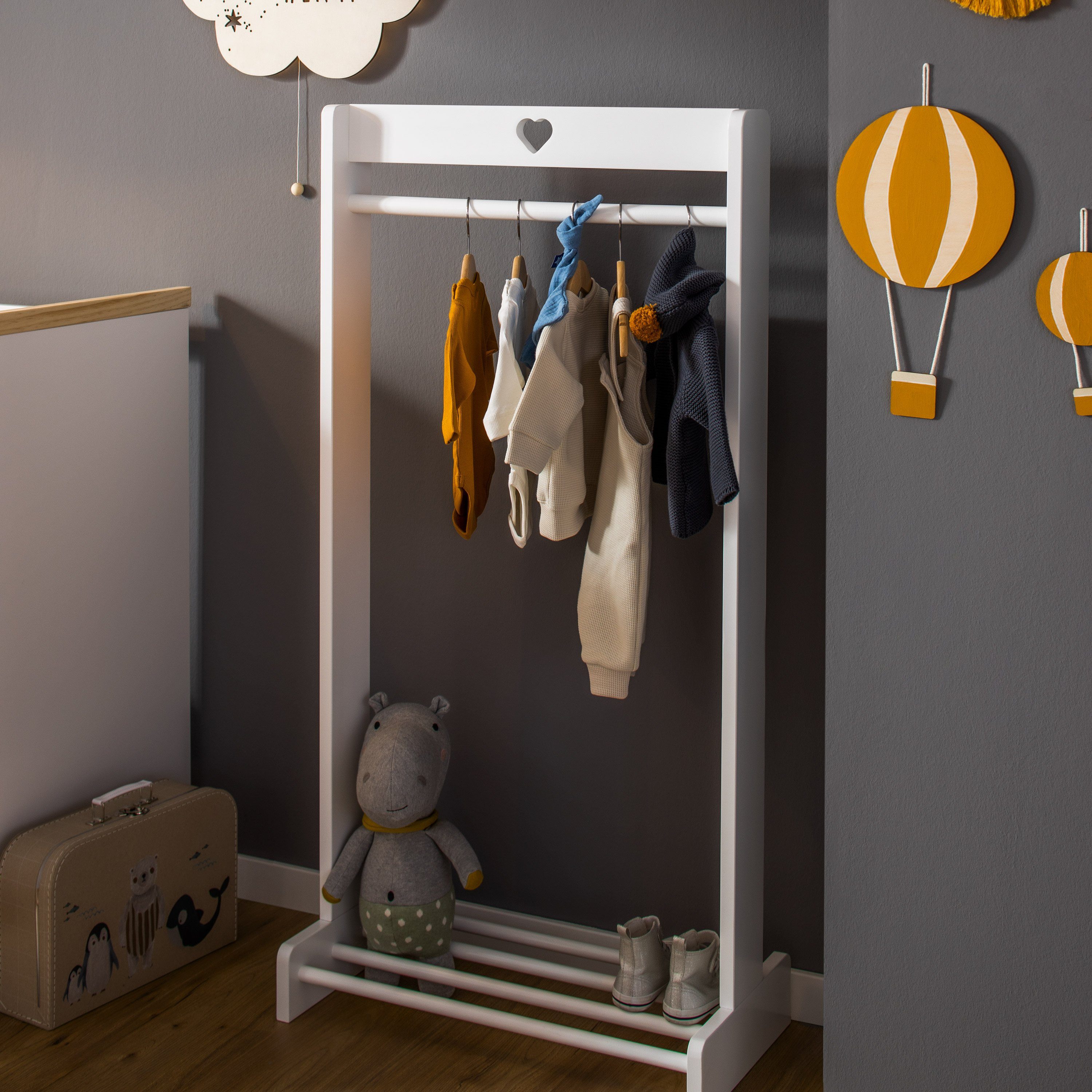 Puckdaddy GmbH Kleiderstange Svetje (60x30x120cm) mit Schuhablage, in weiß, MDF Holz – Bild 3 von 4