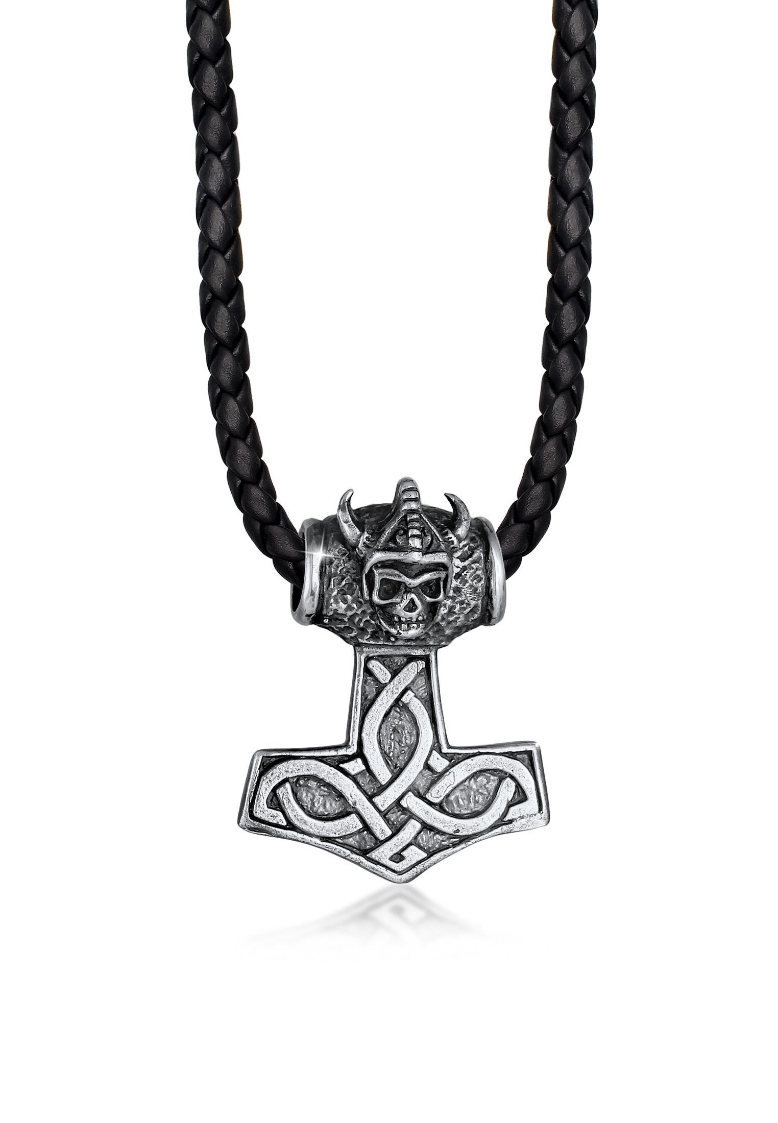 Kuzzoi Kette mit Anhänger Lederkette Hammer Keltischer Knoten 925 Silber, Hammer