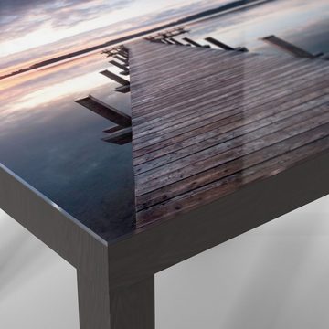 DEQORI Couchtisch 'Steg bei Sonnenuntergang', Glas Beistelltisch Glastisch modern