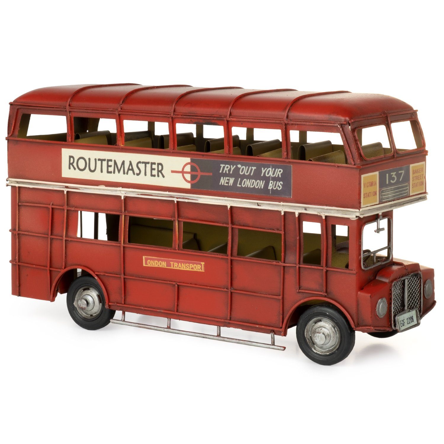 Moritz Dekofigur Blech-Deko Doppeldecker Bus England rot, Polyresin Figuren Deko Geschenk Geometrische TierFigur Modern Skulptur