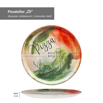 MamboCat Pizzateller 2x Pizzateller Gemüse & Öl Ø31cm 2 Personen XL-Teller Dekor Platte