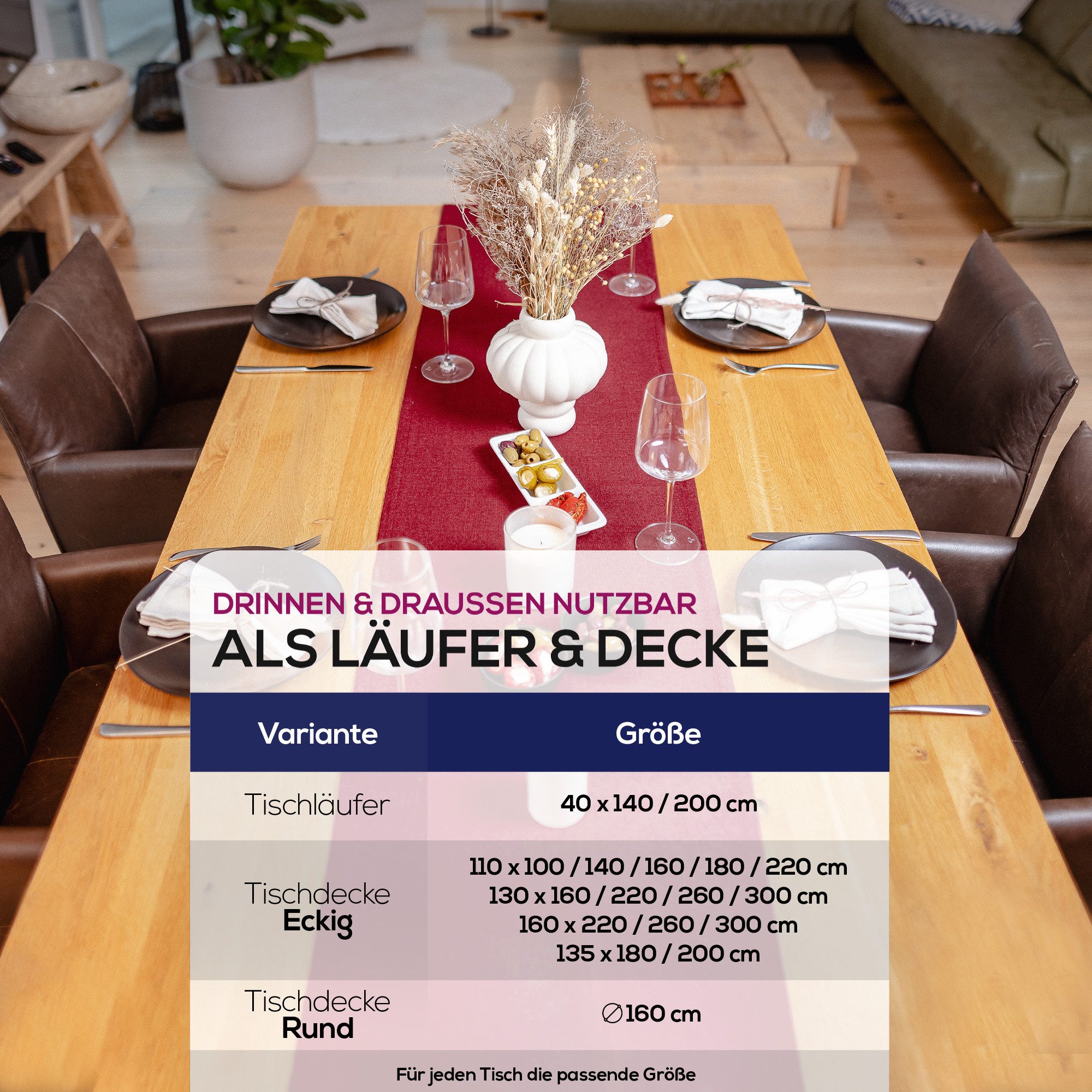 Beautex Tischdecke Lina elegante Leinenoptik, viele Größen und Farben (1-tlg), Schmutzabweisend, knitterarm, sauber umnähmter Saum – Bild 5 von 5