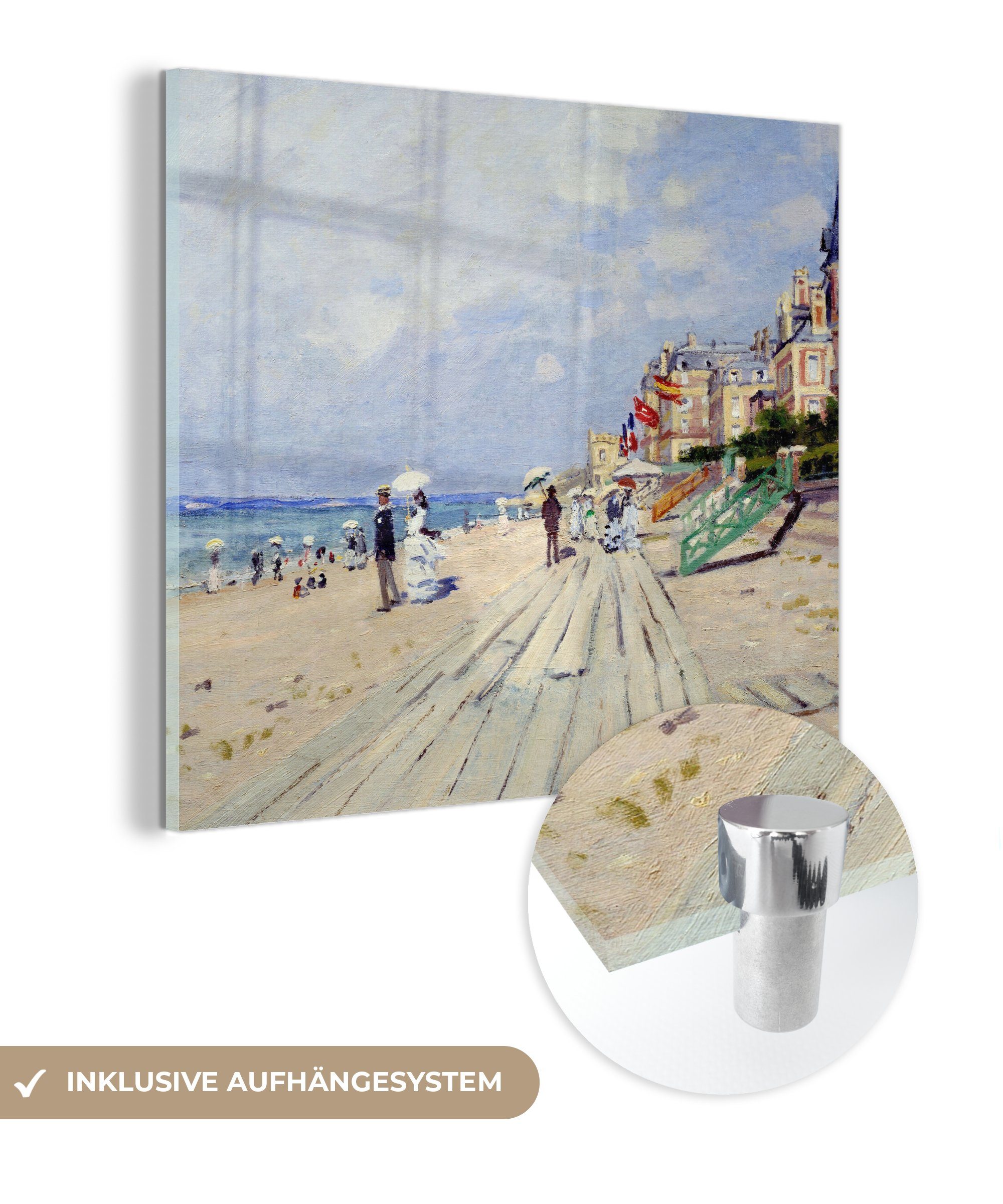 Acrylglasbild Glasbilder (1 MuchoWow Bilder St), - auf Claude - - von Foto Monet, Glas auf Glas Trouville Promenade Wandbild - Die Wanddekoration