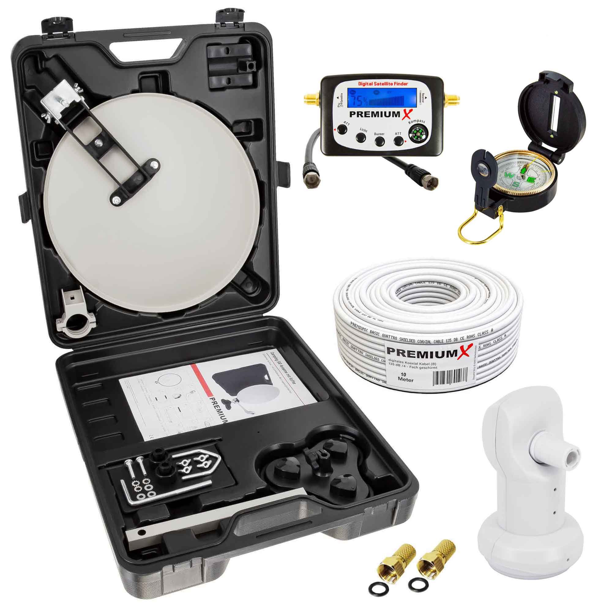 Camping SAT Anlage Satelliten-Finder Single LNB 10m Kabel im Koffer SAT-Antenne