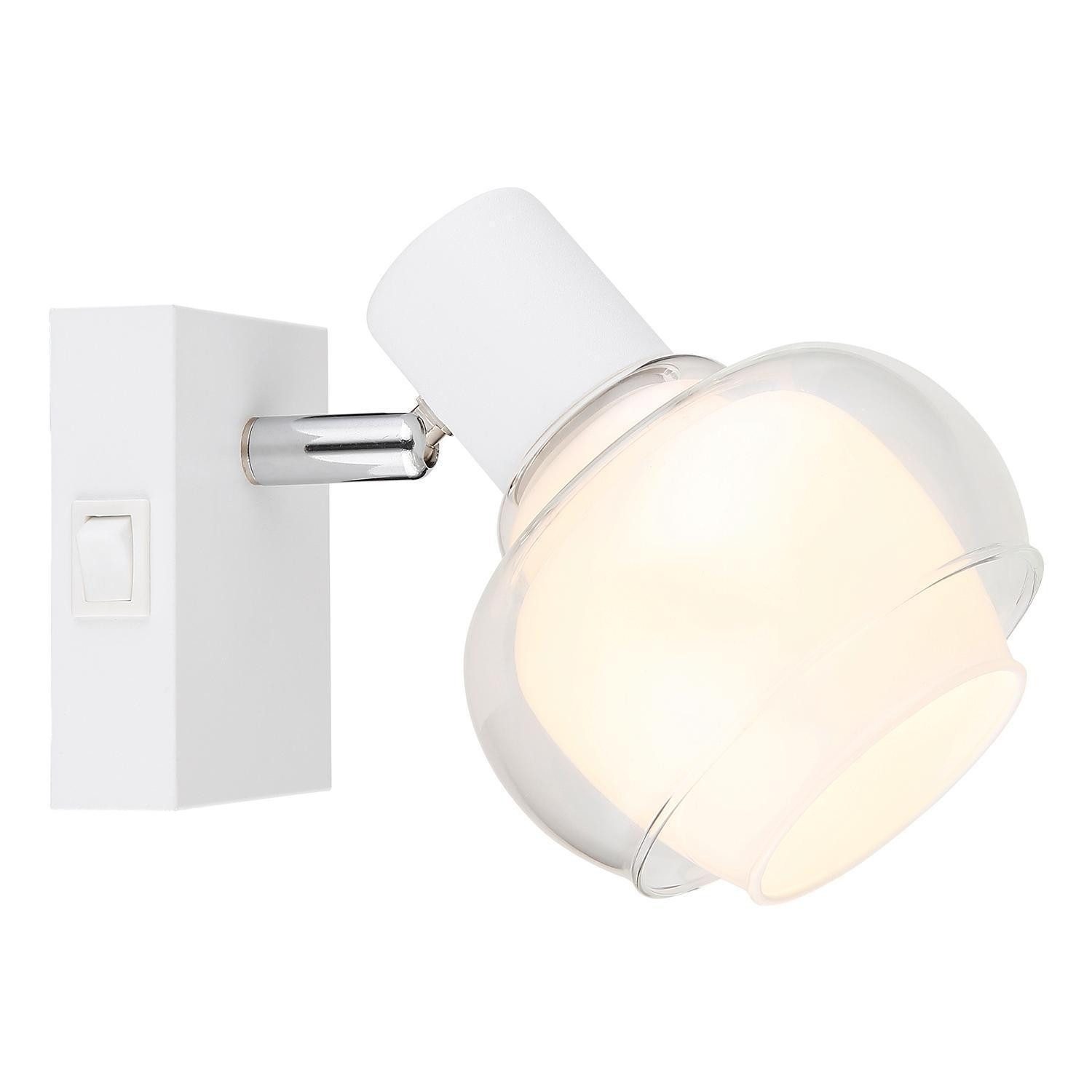 GLOBO LIGHTING Wandleuchte TOKKI, 1-flammig, 10 x 12,5 cm, Chromfarben, Weiß, ohne Leuchtmittel, Metall, Lampenschirm aus Glas