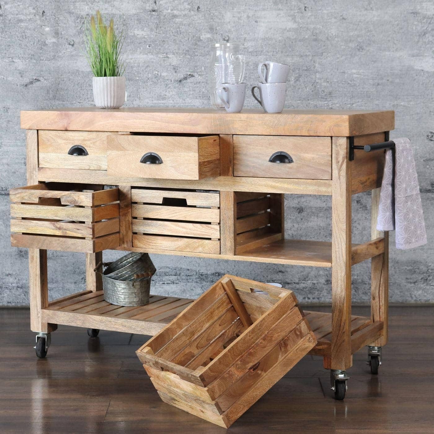 baario Küchenwagen Servierwagen ZAGON Holz, massiv Mangoholz Kücheninsel br günstig online kaufen