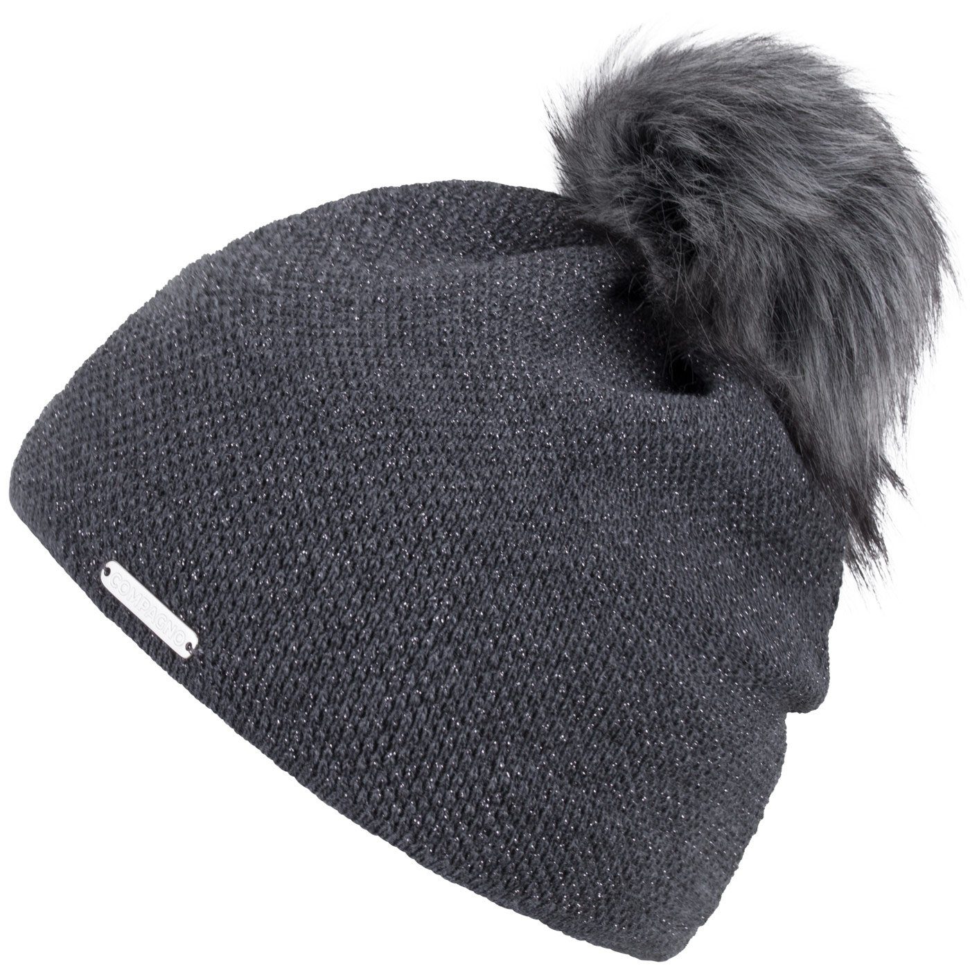 compagno Bommelmütze (1-St) Bommelmütze Wintermütze Damen Metallic-Garn Fleecefutter Beanie