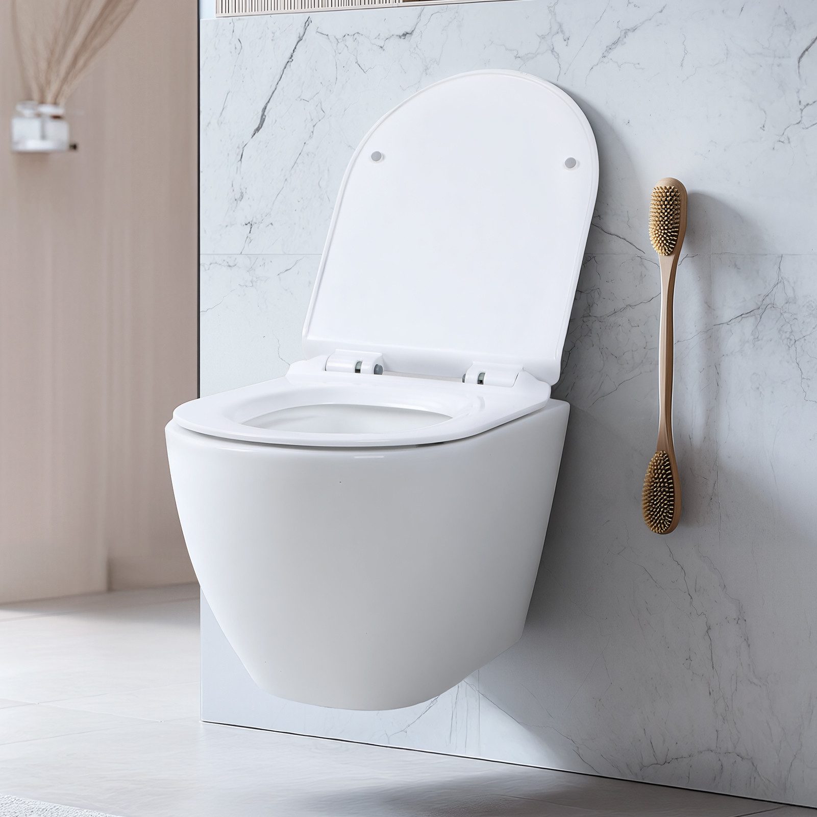 Rutaqian Tiefspül-WC Hänge WC Spülrandlos, Wand WC Flachspüler Spülrandlos, Randloses, wandhängend