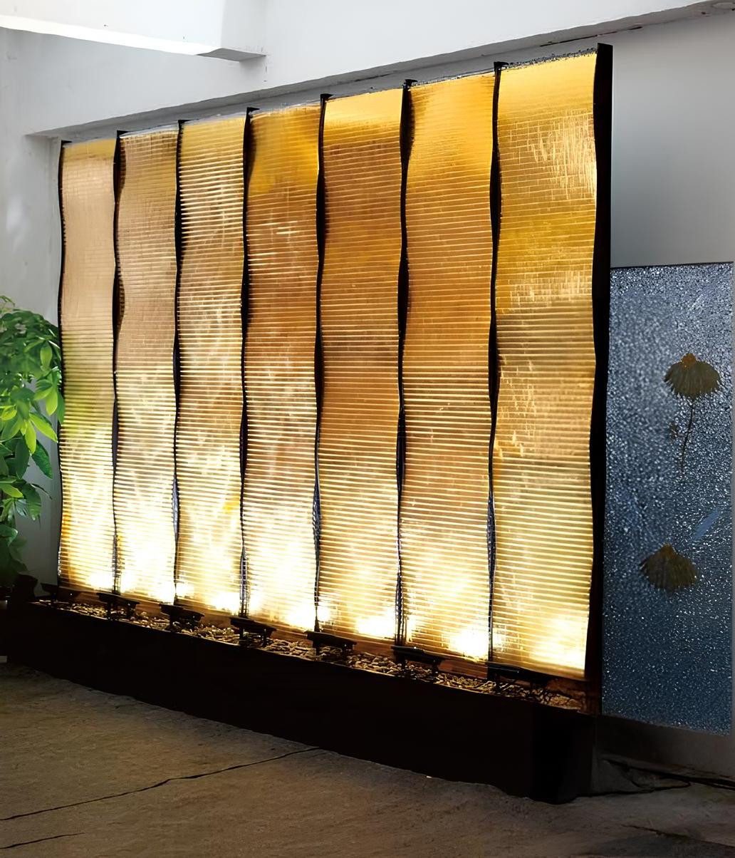 Xlmoebel Zimmerbrunnen Große Dekoration aus Edelstahl für individuelle LED-Wasserwand, (Wasserfall), Hergestellt in Europa