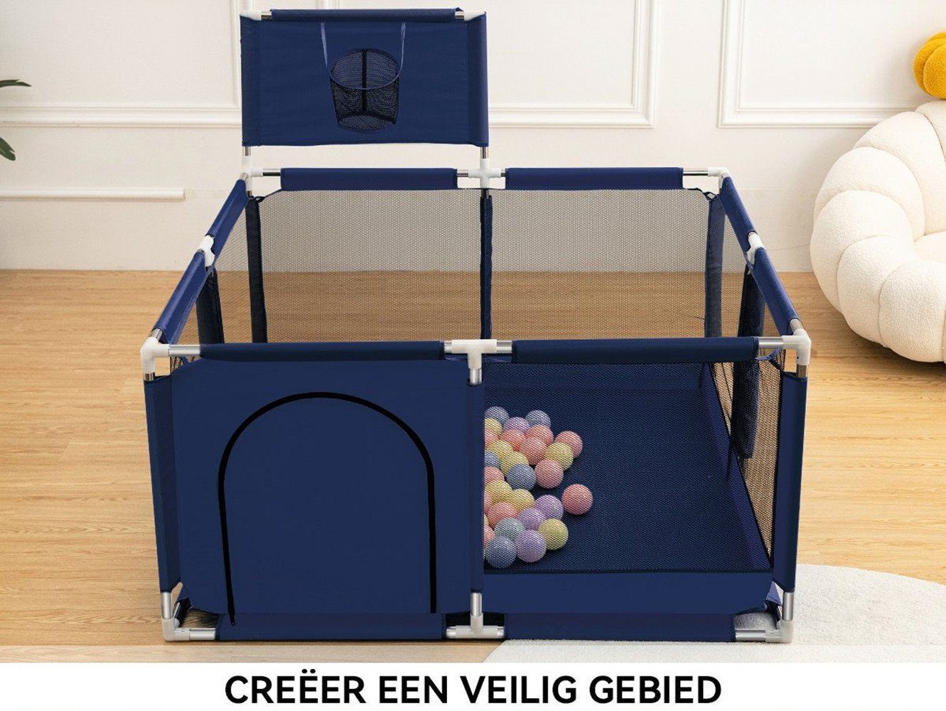 Comomy Laufgitter (Baby Krabbelgitter, 1-tlg), mit Basketball-Netz 128x66cm günstig online kaufen