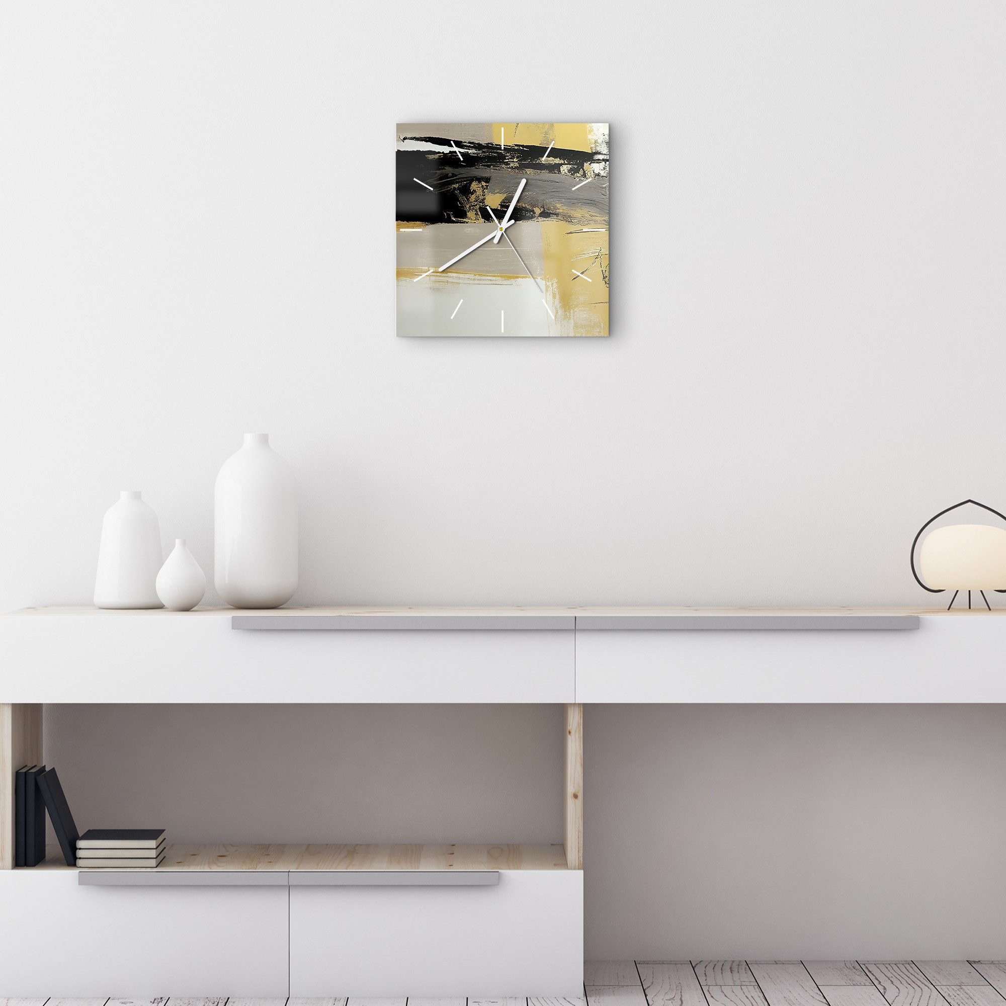 DEQORI Wanduhr 'Goldene Kontraste' (Glas Glasuhr modern Wand Uhr Design Küchenuhr)