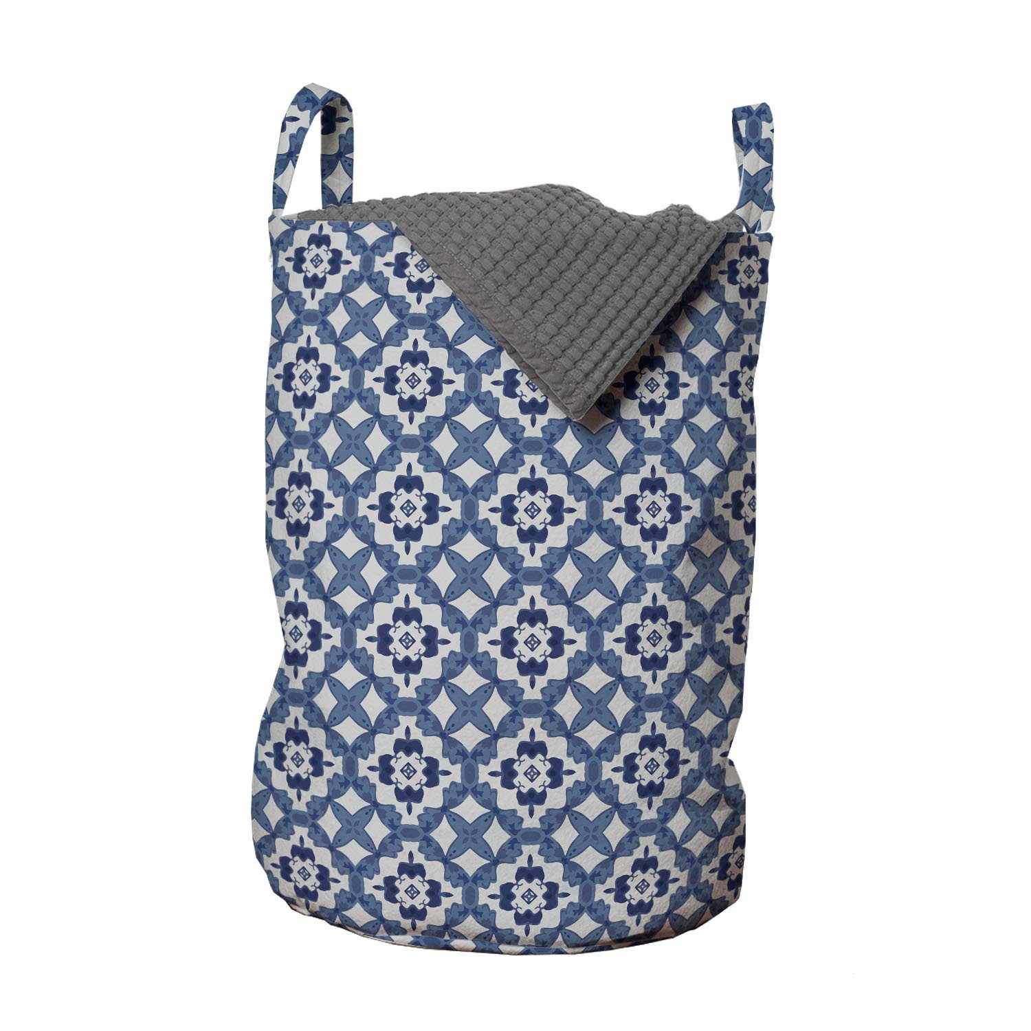 Abakuhaus Wäschesäckchen Wäschekorb mit Griffen Kordelzugverschluss für Waschsalons, geometrisch Azulejo Mosaik-Muster