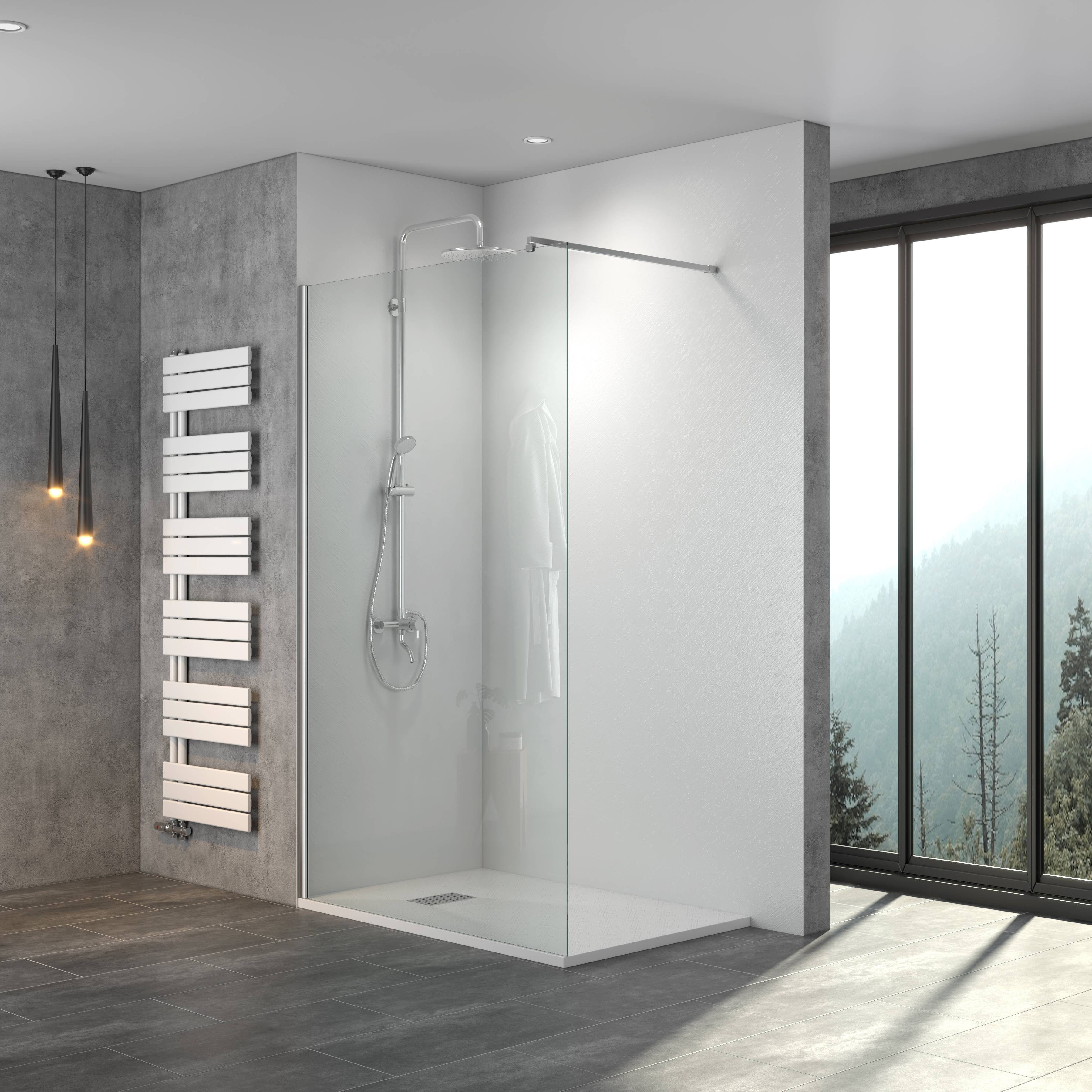 WITEN&NOCK Duschwand Walk in Duschtrennwand Duschabtrennung 8 mm ESG NANO Glas Höhe 195cm