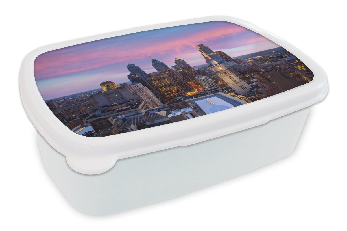 MuchoWow Lunchbox Städte - Skyline - Vereinigte Staaten, Kunststoff, (2-tlg), Brotbox für Kinder und Erwachsene, Brotdose, für Jungs und Mädchen weiß