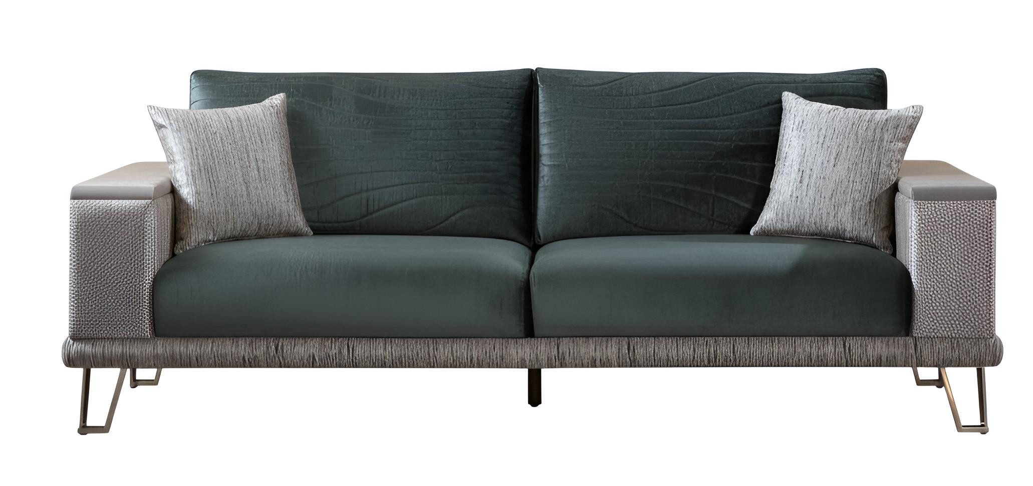 JVmoebel Sitzgruppe Minimalistisches Sofa-Set Grüne Farbe Holzrahmen Modernes Design, (3-tlg)