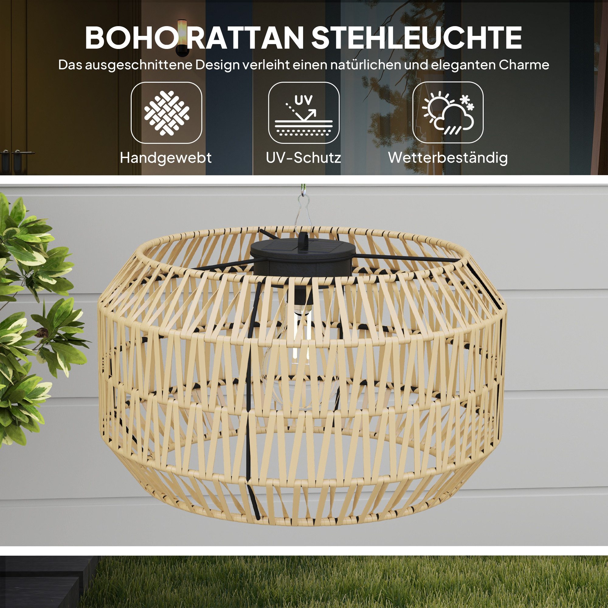 furnicato Gartenleuchte Solar Stehlampe Rattan Solarlampen mit Lichtsensor Automatis