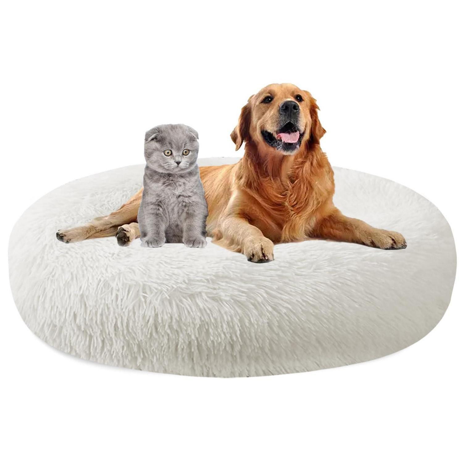 LuxusKollektion Hundebett Hundebett Flauschig Rund Weich Ø40cm White