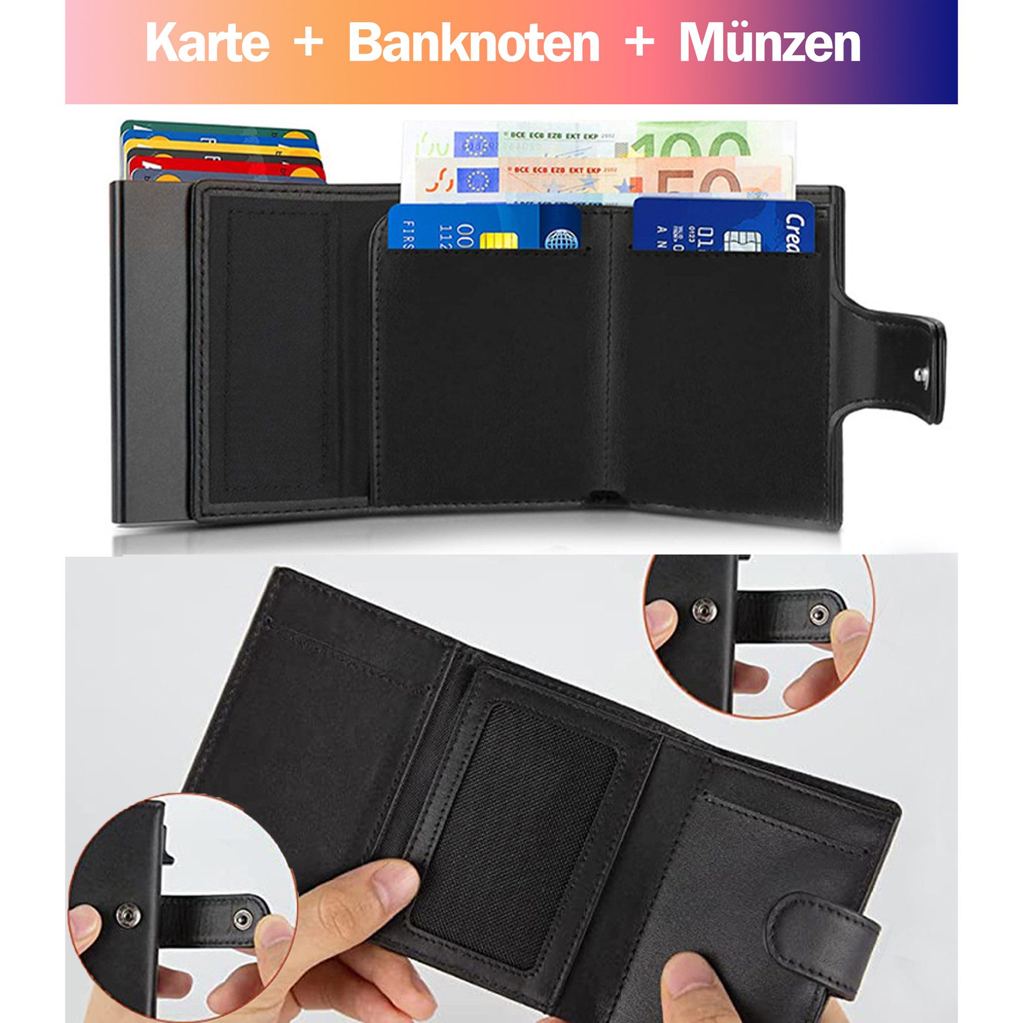 ibettertec Geldbörse Slim Wallet mit Münzfach,Herren Geldbörse,Card Holder Wallet (Mini Geldbörse Herren&Damen klein,Weihnachtsgeschenk, Kreditkartenetui Portem – Bild 2 von 5