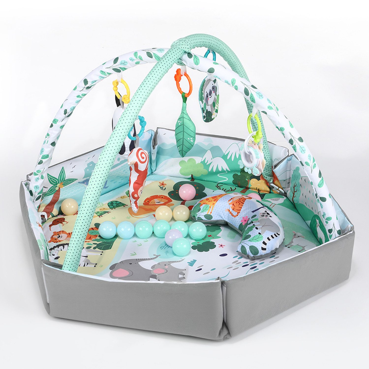 oyajia Spielbogen Baby Spielmatte Zaun Fitness Krabbeldecke Spielecke 105x105×53cm, (Faltbare Matte,Spielbogen für Babys Aktivitätsdecke,Meeresspielzeug), Spielematte mit Bälle, bunt