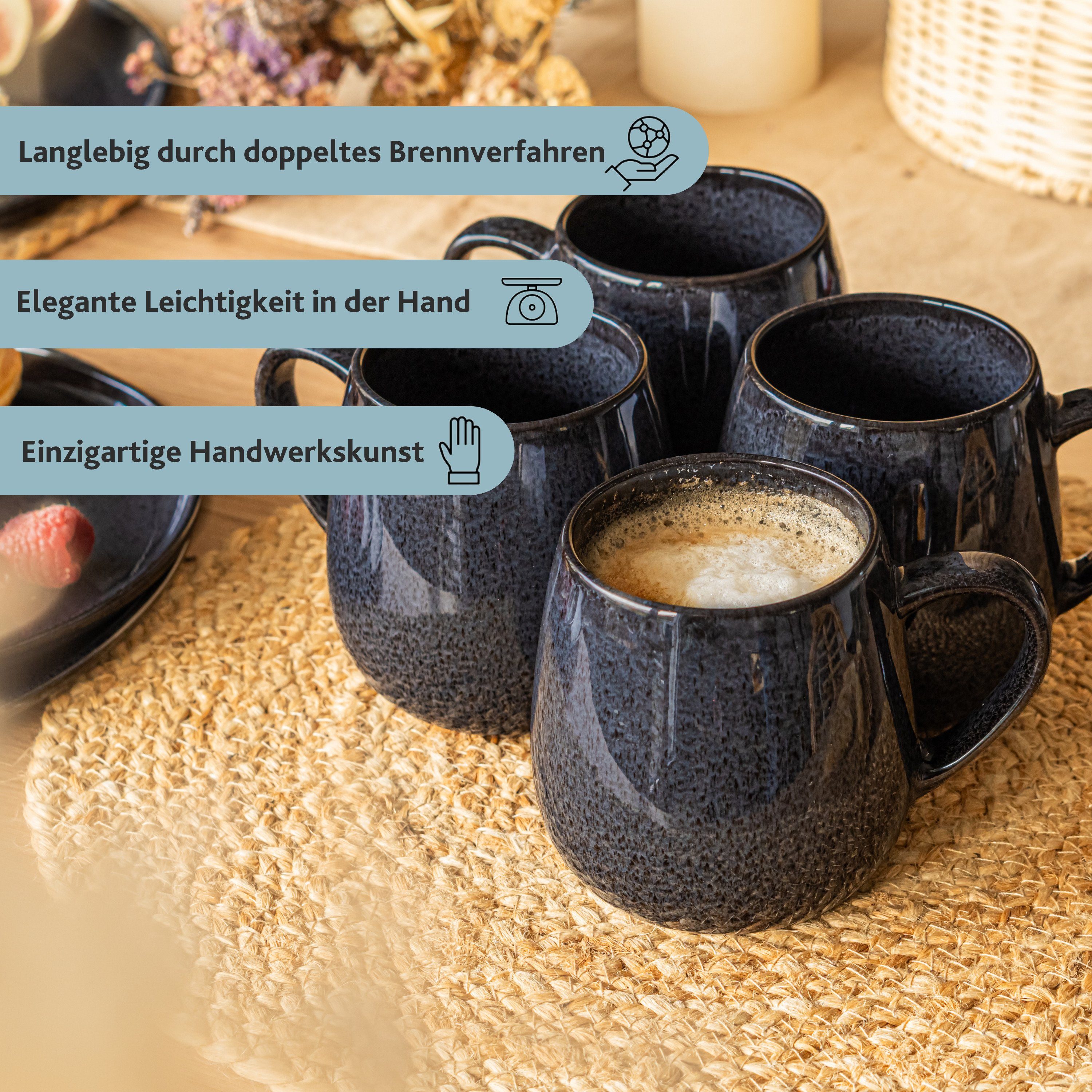 Becher Handmade dunkler (4-teilig), Maserung, Set Kaffeeebecher SÄNGER Dunkelgrau Bali Steingut, mit