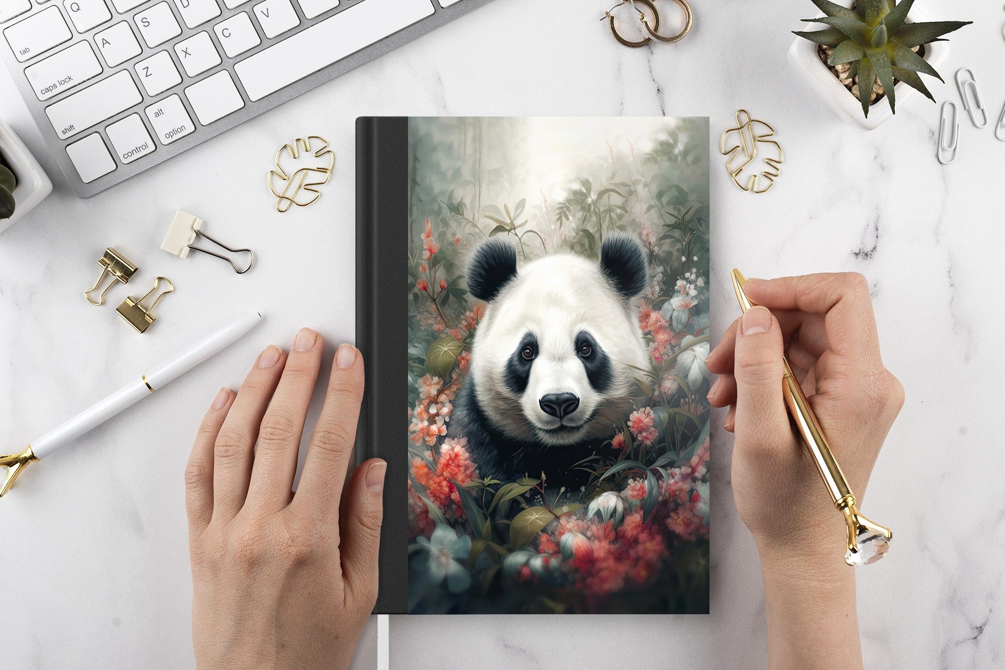 Wildtiere A5, Notizheft, Merkzettel, Blumen Natur, Haushaltsbuch - MuchoWow 98 Notizbuch - Journal, - Panda Seiten, Tagebuch,