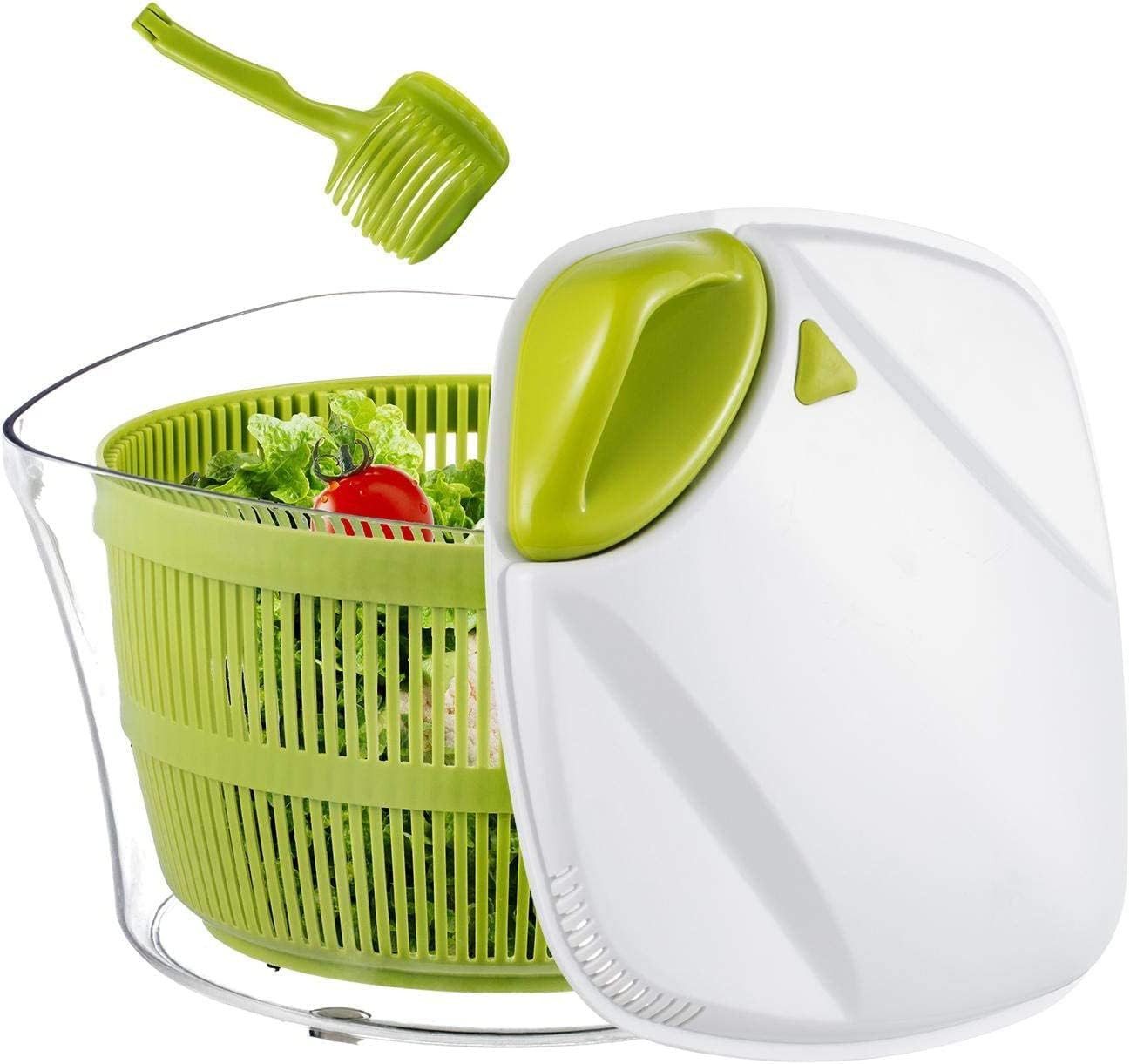 Elegear Salatschleuder Salatentwässerer Spinderella, 5 Liter, ø 24,5 cm, Kunststoff BPA-frei, (1-tlg), herausnehmbarer Siebeinsatz, Deckel & Stopp-Knopf, mit Schüssel