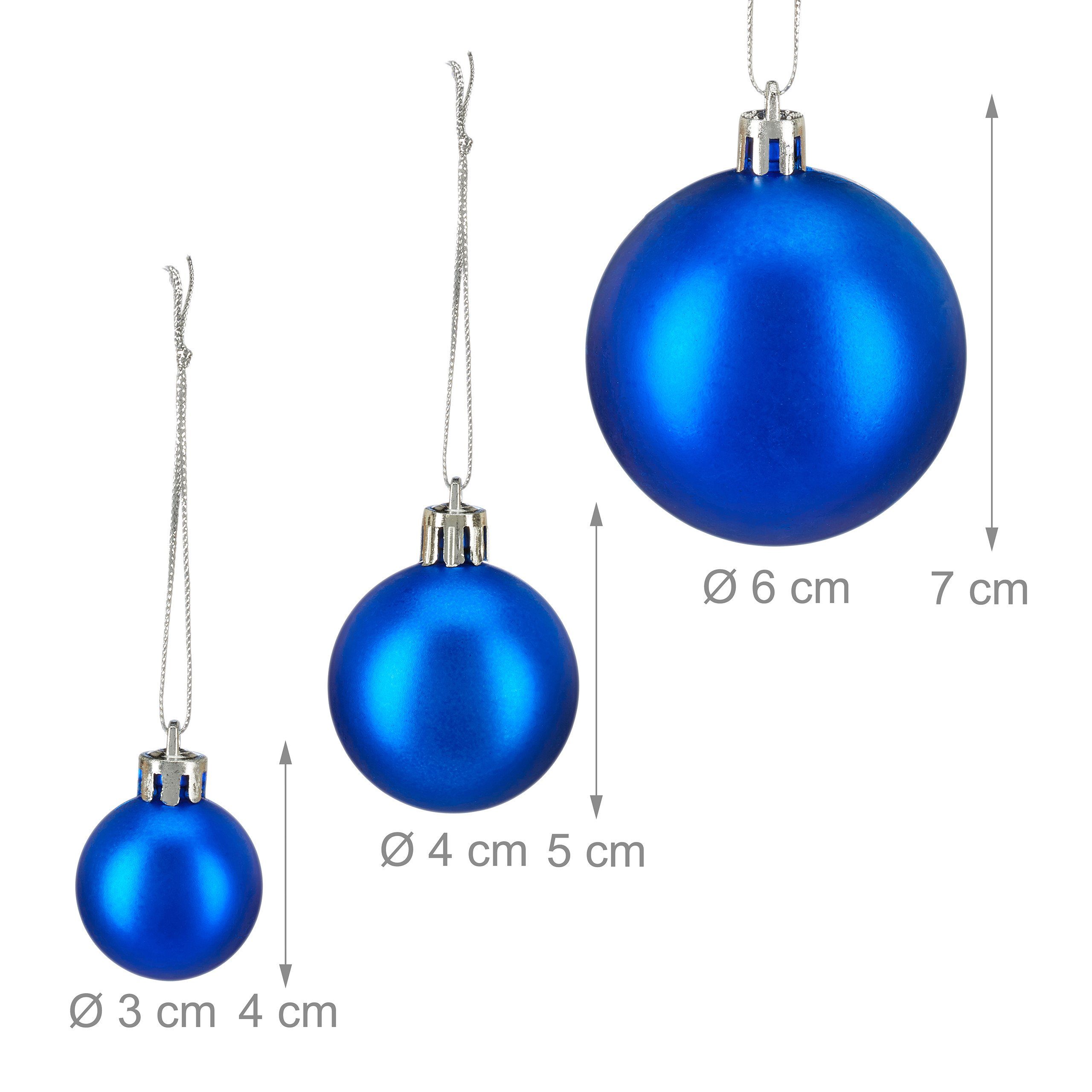 Silber Blau relaxdays Weihnachtskugeln Blau Set, Weihnachtsbaumkugel 100er