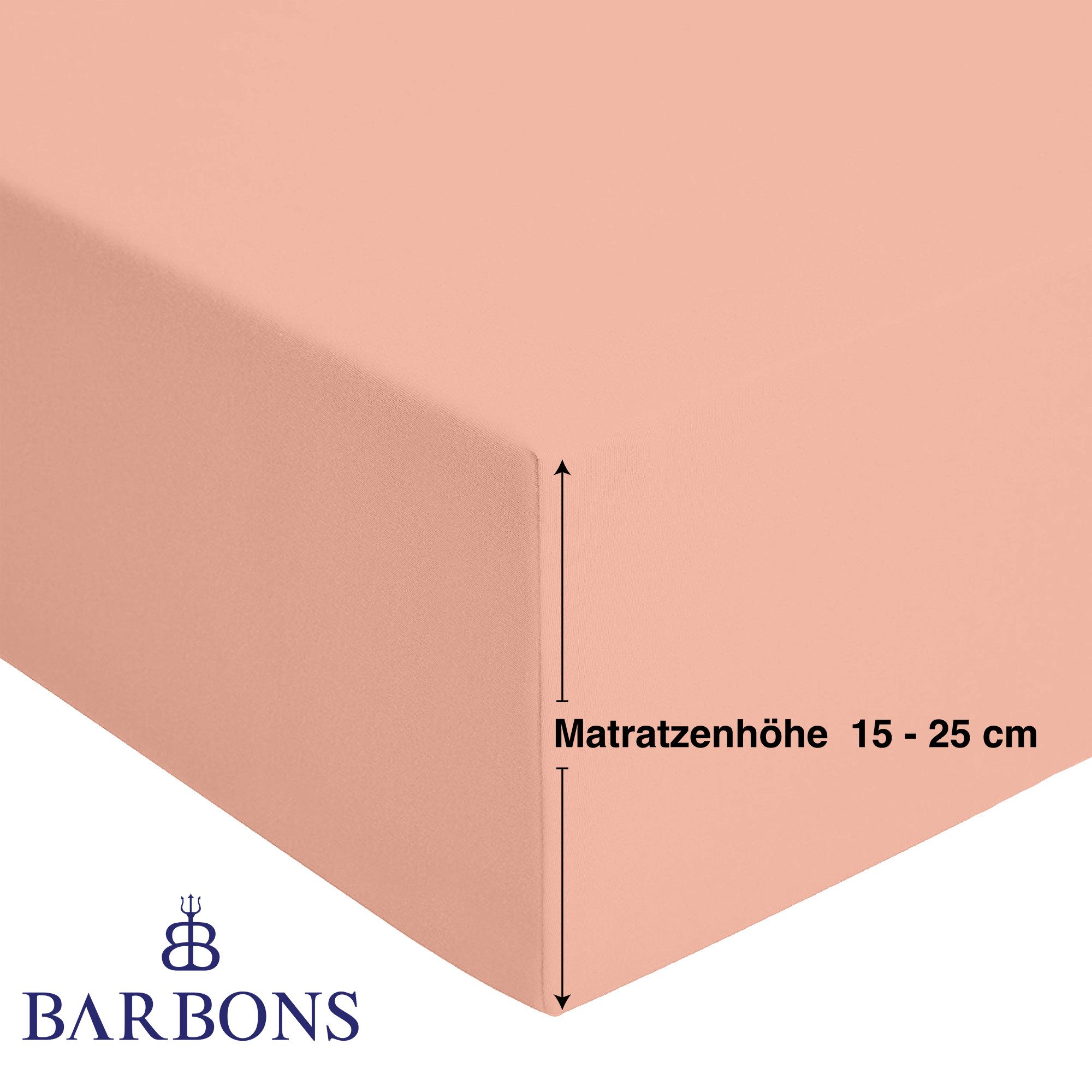 BARBONS Spannbettlaken Jersey Bettlaken, 145 g/m² Spannbetttuch, bis zu 25cm Höhe, Topper, Jersey aus 100% Baumwolle, Gummizug: rundum, (1 Stück), Rundumgummi, Atmungsaktiv