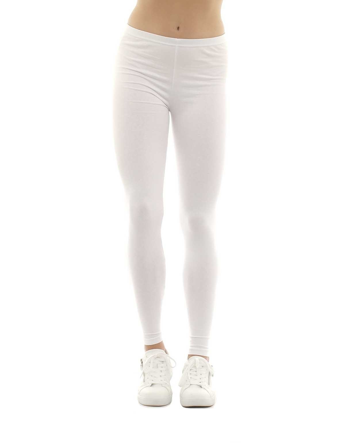 F&K-Mode Damen weiss Baumwolle Leggings gummi Hose Leggings lang