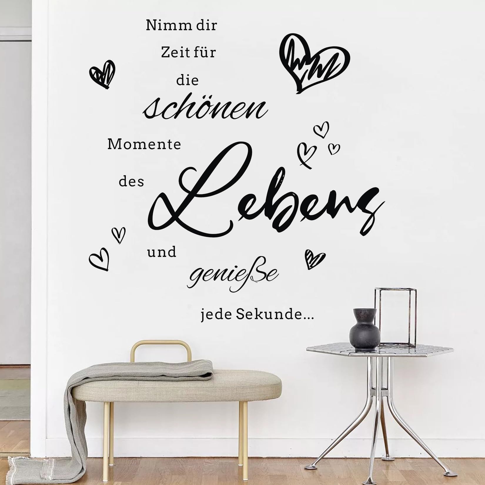 FOUORTUNATE-BEE Wandtattoo 2 Wandtattoos mit schwarzem Schriftzug für Wohnzimmer & Flur (2 St), Schrift Wandaufkleber Set für Wand, Möbel & Türen – Bild 4 von 5
