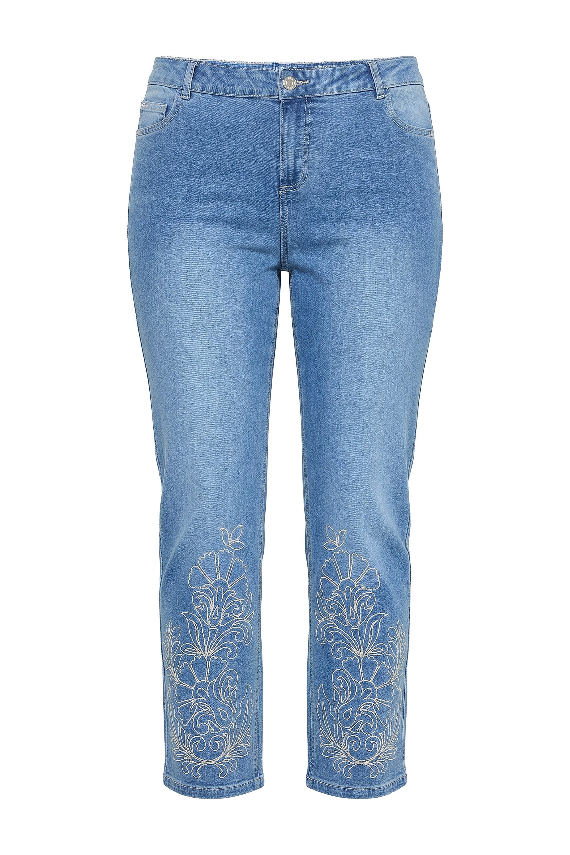 Studio Untold Röhrenjeans Mom-Jeans Stickerei am Saum 5-Pocket