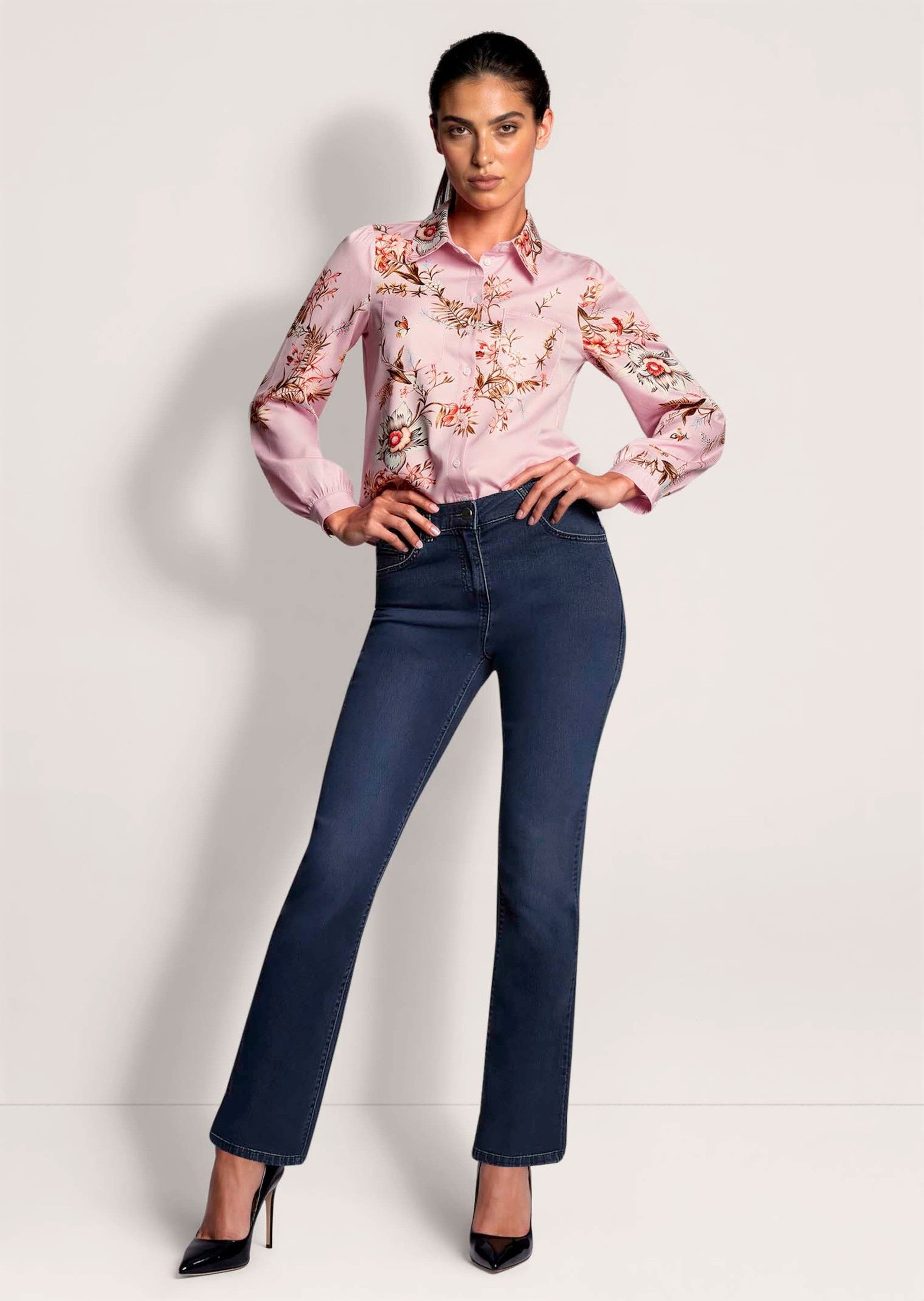 MADELEINE Hemdbluse Hemdbluse mit floralem Druck Hemdkragen, Knopfleiste & Langarm mit Schlitz