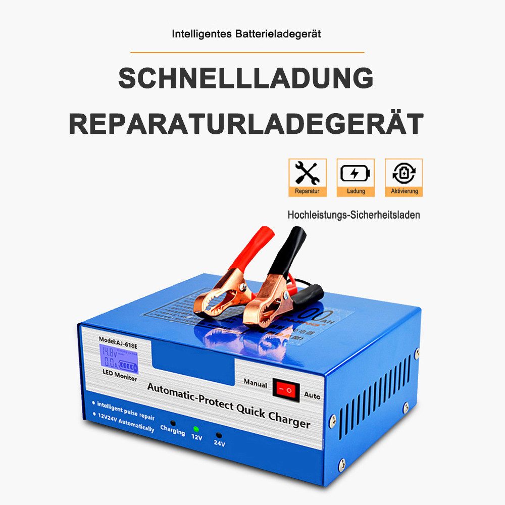 Hikity Auto KFZ Batterie 400AH Intelligente Ladegerät Impuls Reparatur 12/24V Autobatterie-Ladegerät (Batterieladegerät)