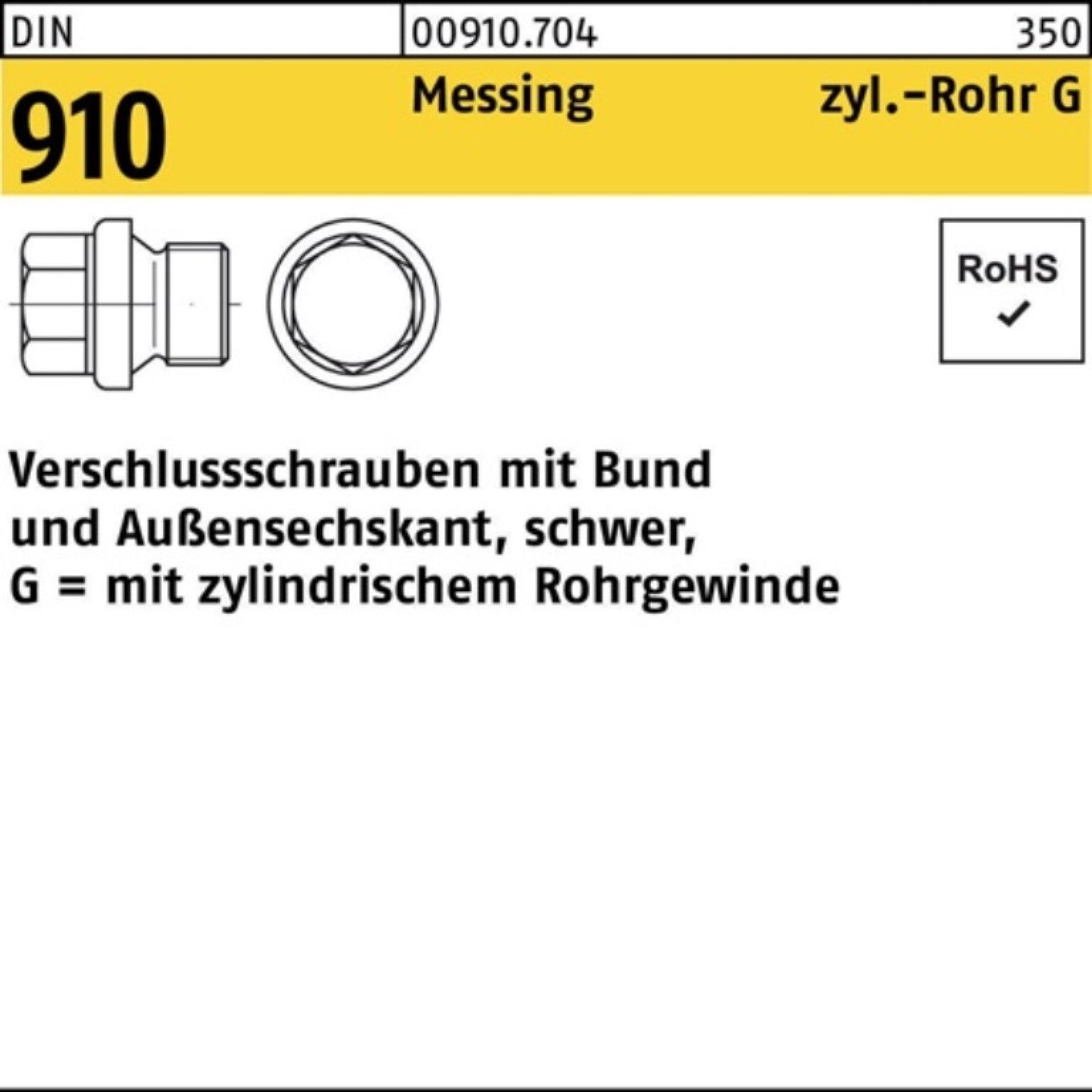 Pack A Reyher Schraube 1 Bund/Außen-6-kt Messi 910 Verschlußschraube 1/2 G 100er DIN