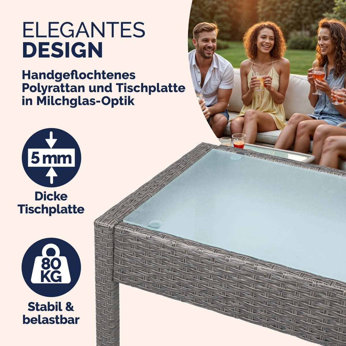 Casaria Balkonset, 4 Personen Wetterfest 7 teilig Polyrattan 2x Sessel Gartenbank Tisch