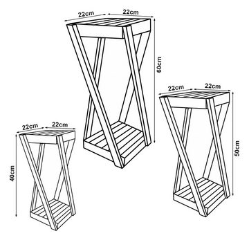 en.casa Satztisch, »Muonio« 3er Set aus Holz Dunkler Holzton