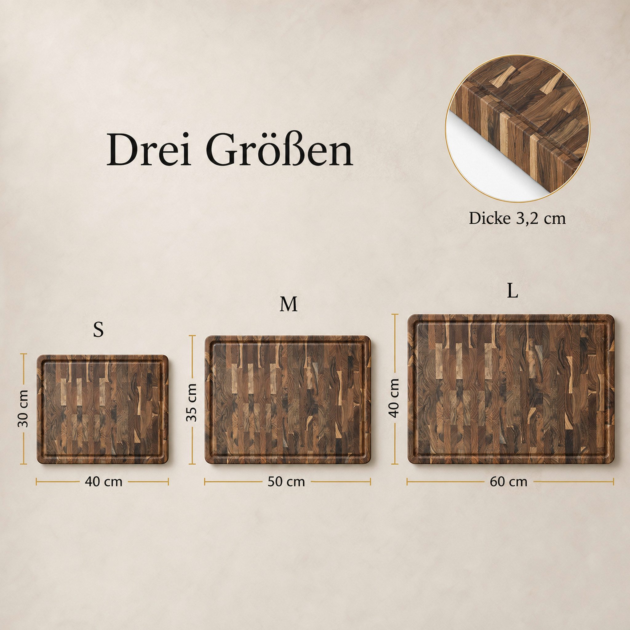Floordirekt Schneidebrett Teak Royal Endgrain massives Teakholz mit Saftrille Griffmulden, (Einzelartikel, 1-teilig), Endgrain-Verarbeitung – Bild 2 von 5