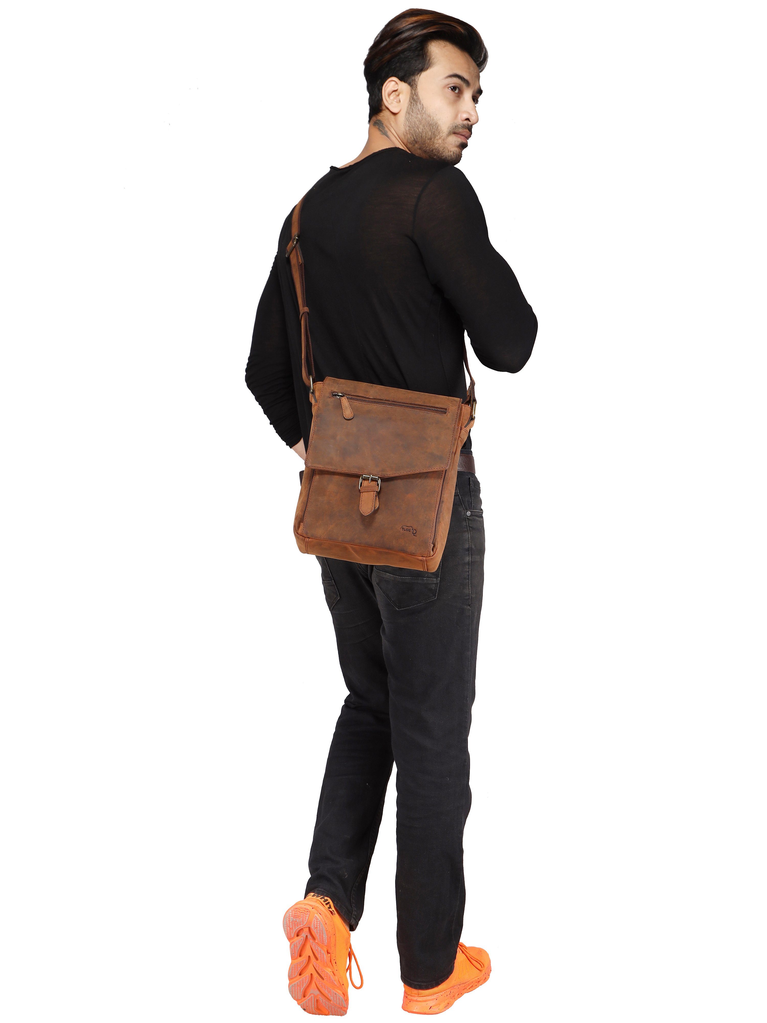 Tablet bis Premium Bag Messenger Zoll für Pictor, Ledertasche TUSC 10,5 Walnut