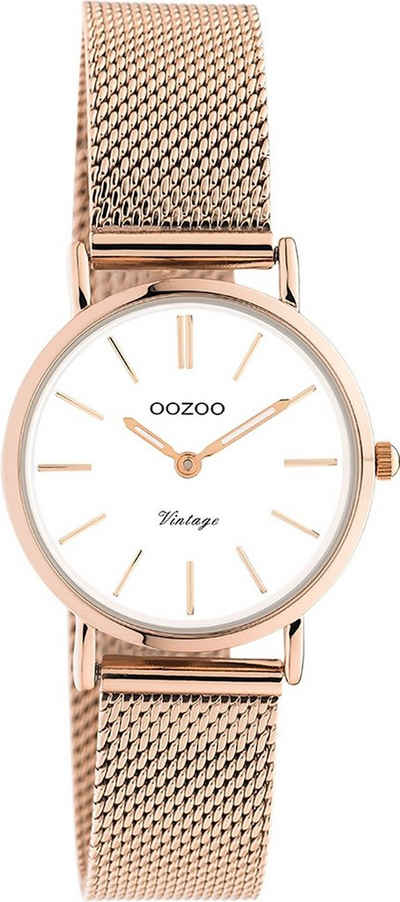 OOZOO Quarzuhr Oozoo Unisex Armbanduhr roségold Analog, Damen, Herrenuhr rund, klein (ca 28mm) Edelstahlarmband, Elegant-Style