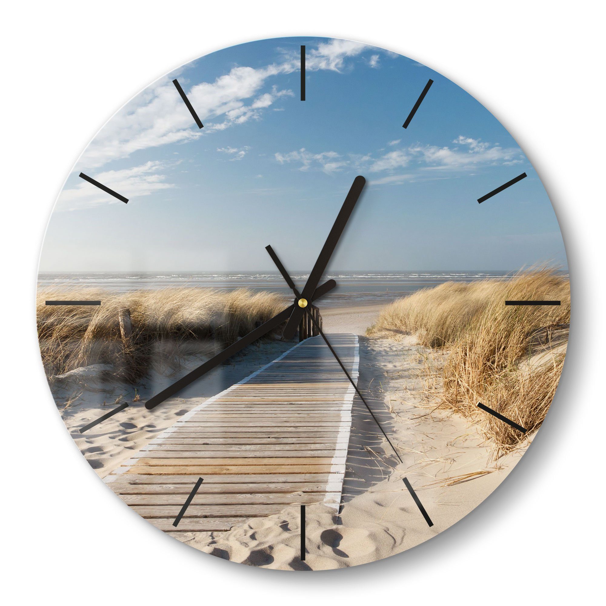 DEQORI Wanduhr 'Strandaufgang am Meer' (Glas Glasuhr modern Wand Uhr Design Küchenuhr)