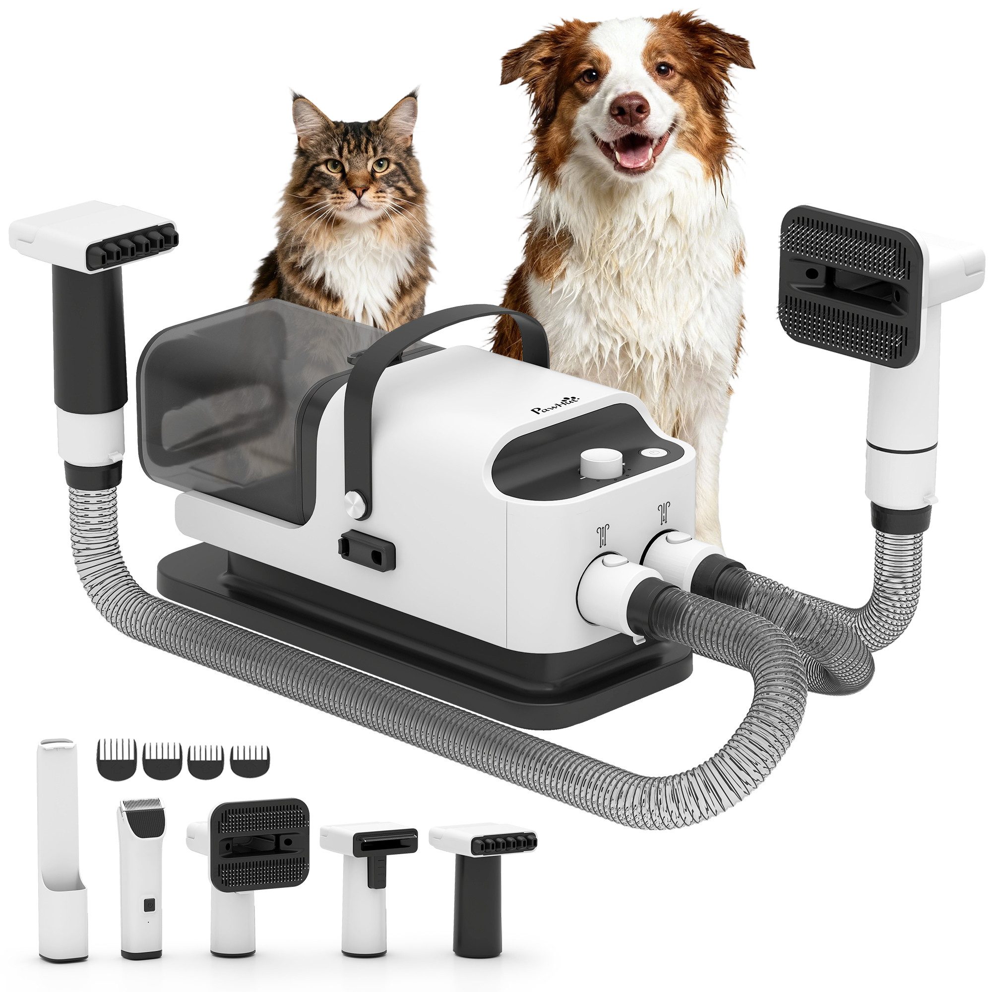 PawHut Hundeschermaschine Profi Haustierpflegeset mit 5 Pflegewerkzeugen, Schermaschine mit Staubsauger, für Hunde Katzen Haustiere Weiß