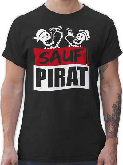 Shirtracer T-Shirt Sauf Pirat - weiß/rot Karneval Outfit