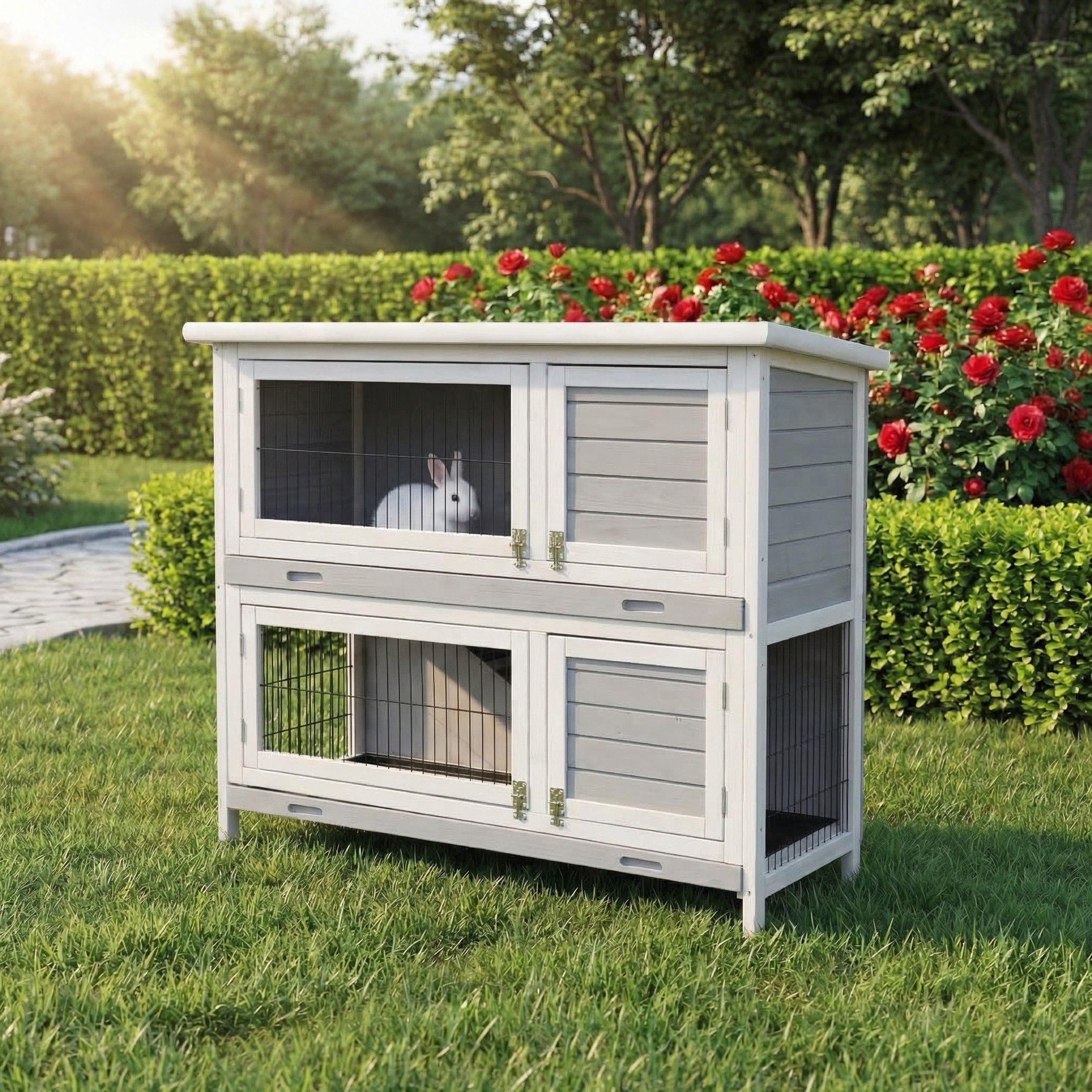 My Animal Kleintierstall XXL Hasenstall MH-20 2 Etagen & wetterbeständig, Hasenstall mit Türen - aufklappbares Dach - Kaninchenstall Käfig