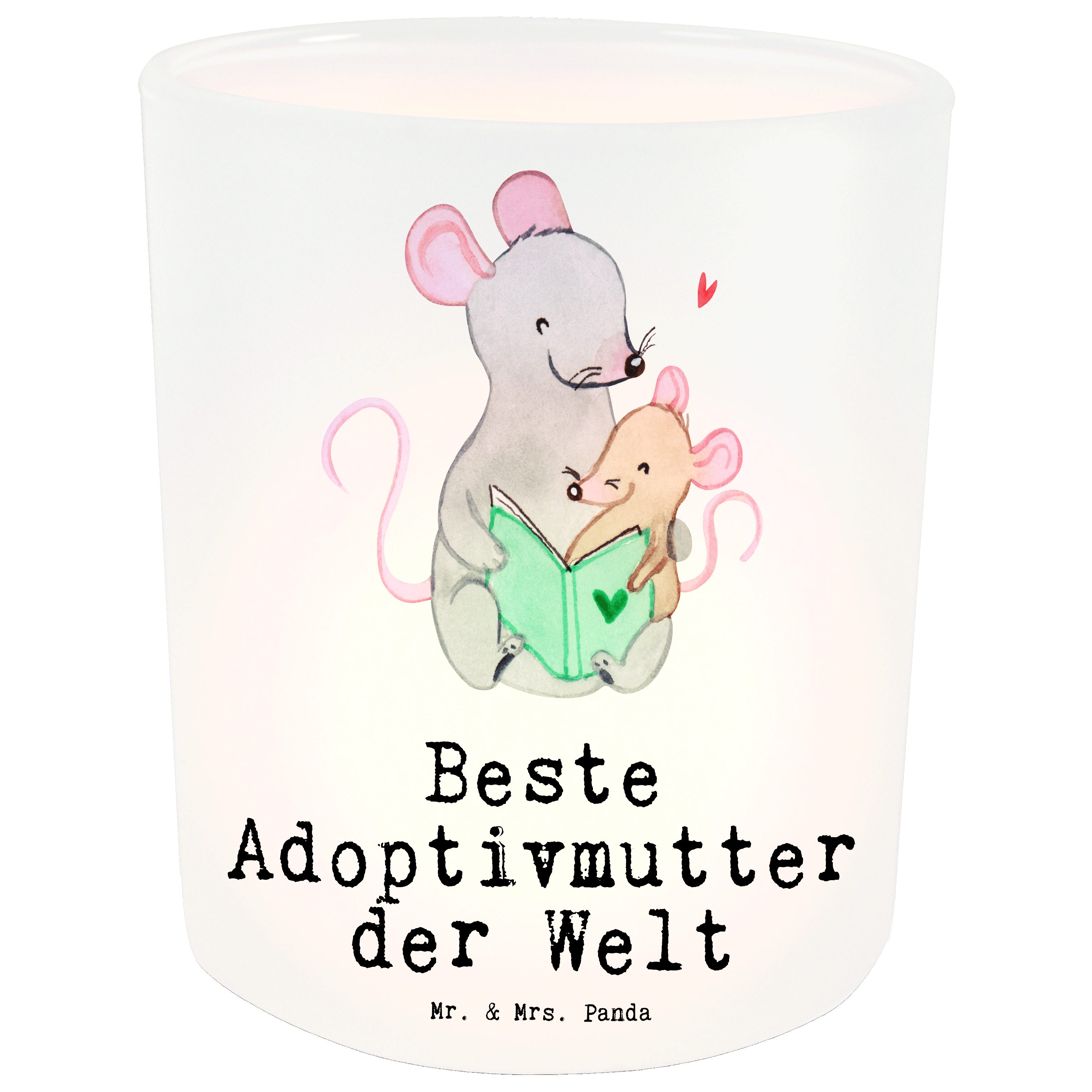 Mr. & Mrs. Panda Windlicht Maus Beste Adoptivmutter der Welt - Transparent - Geschenk, Freude ma (1 St)