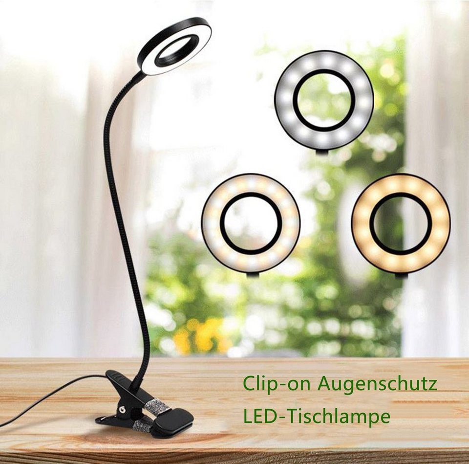 Dedom LED Nachttischlampe Leselampen, Tischlampe, Klemmleuchte,3 Modi & 10  Dimmstufen