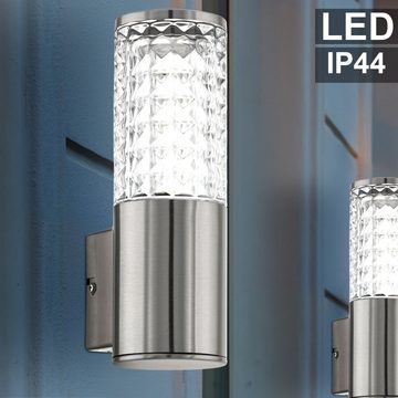 EGLO Außen-Wandleuchte, Leuchtmittel inklusive, Warmweiß, Design 3,7 Watt LED Außen Wand Lampe Edelstahl Glas klar