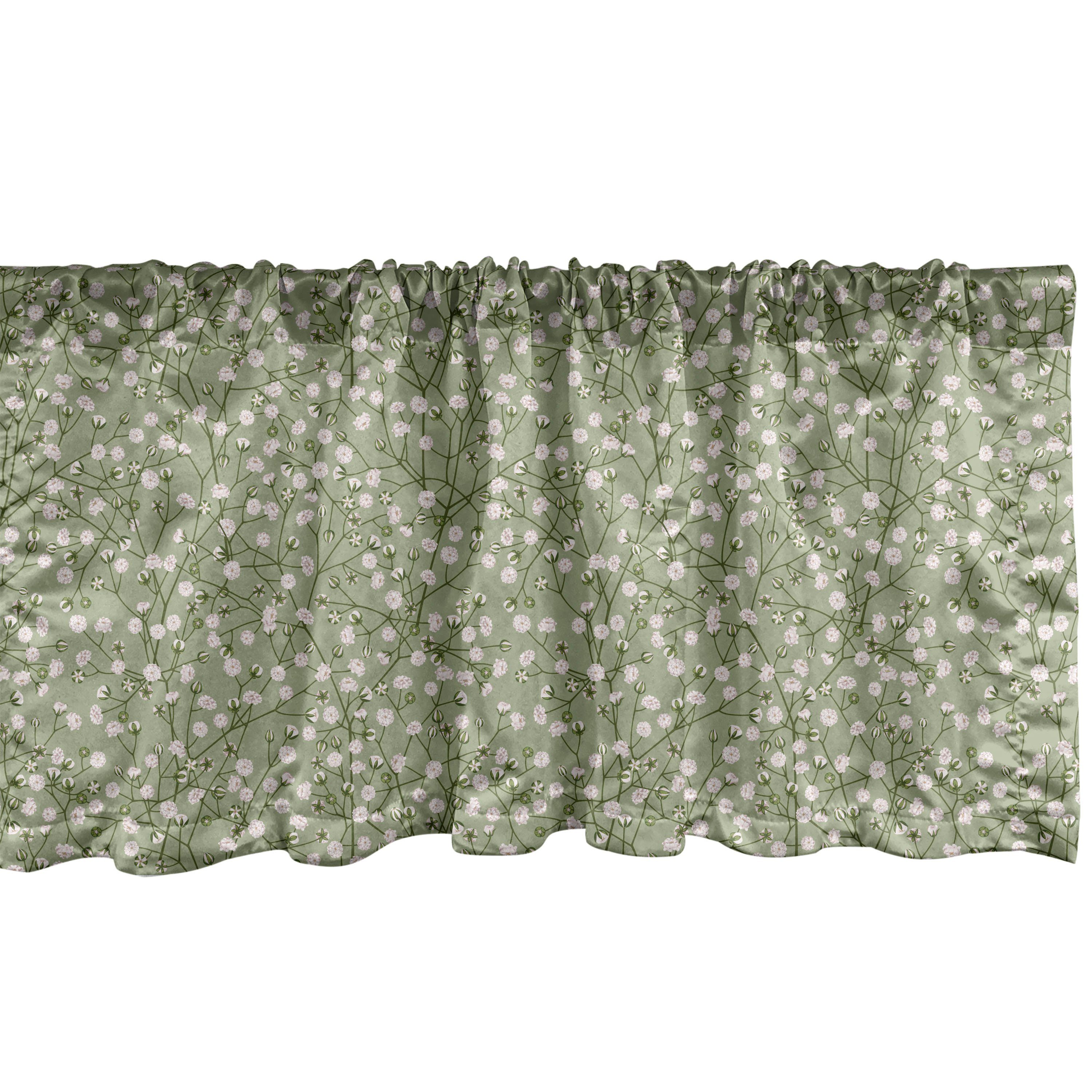 Dekor Microfaser, Natur Vorhang Scheibengardine Rosa für Stangentasche, mit Abakuhaus, Schlafzimmer Küche Frühlings-Blüten-Muster Volant